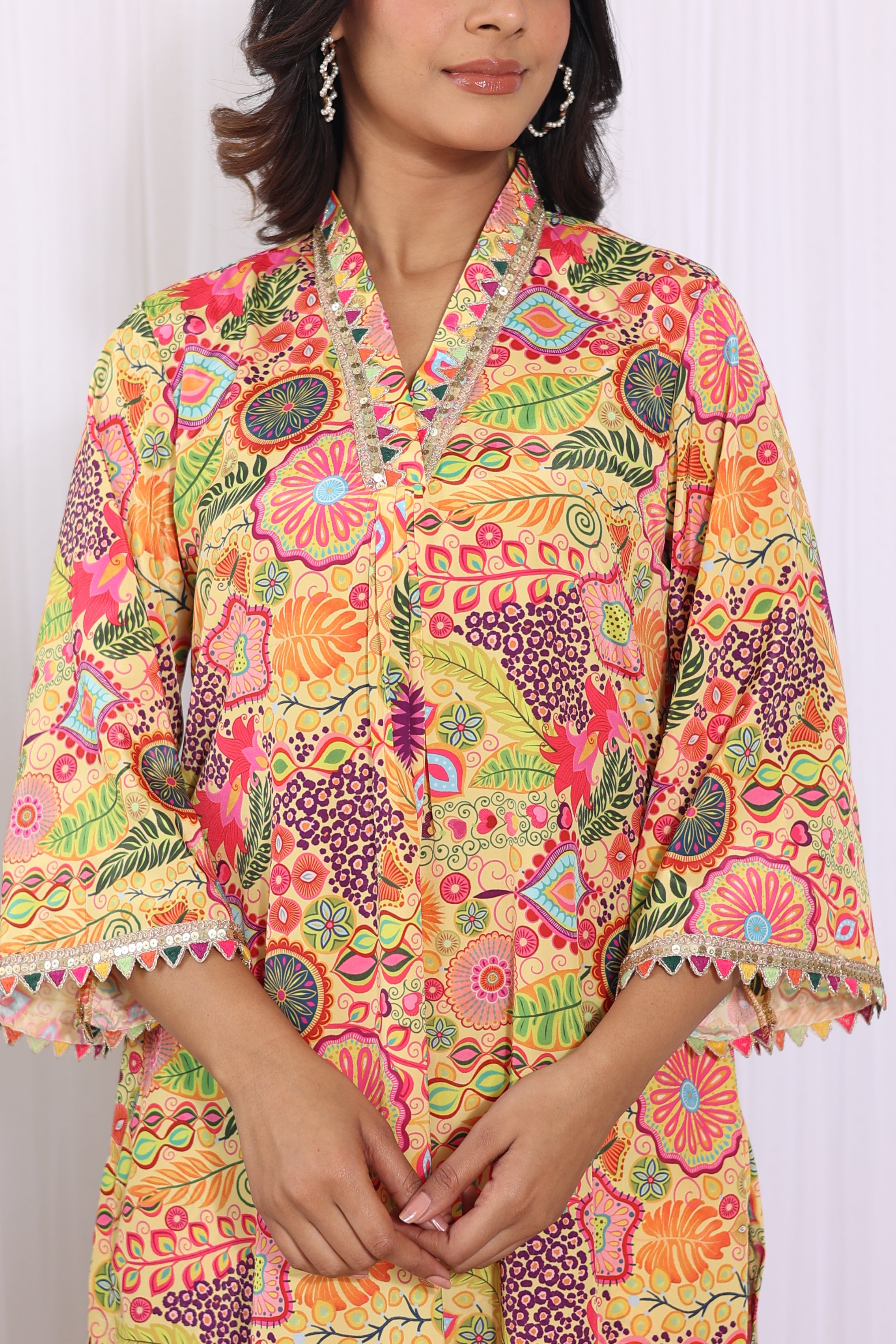 Yellow Kitschy Printed Crepe Kurta Co-ord Set