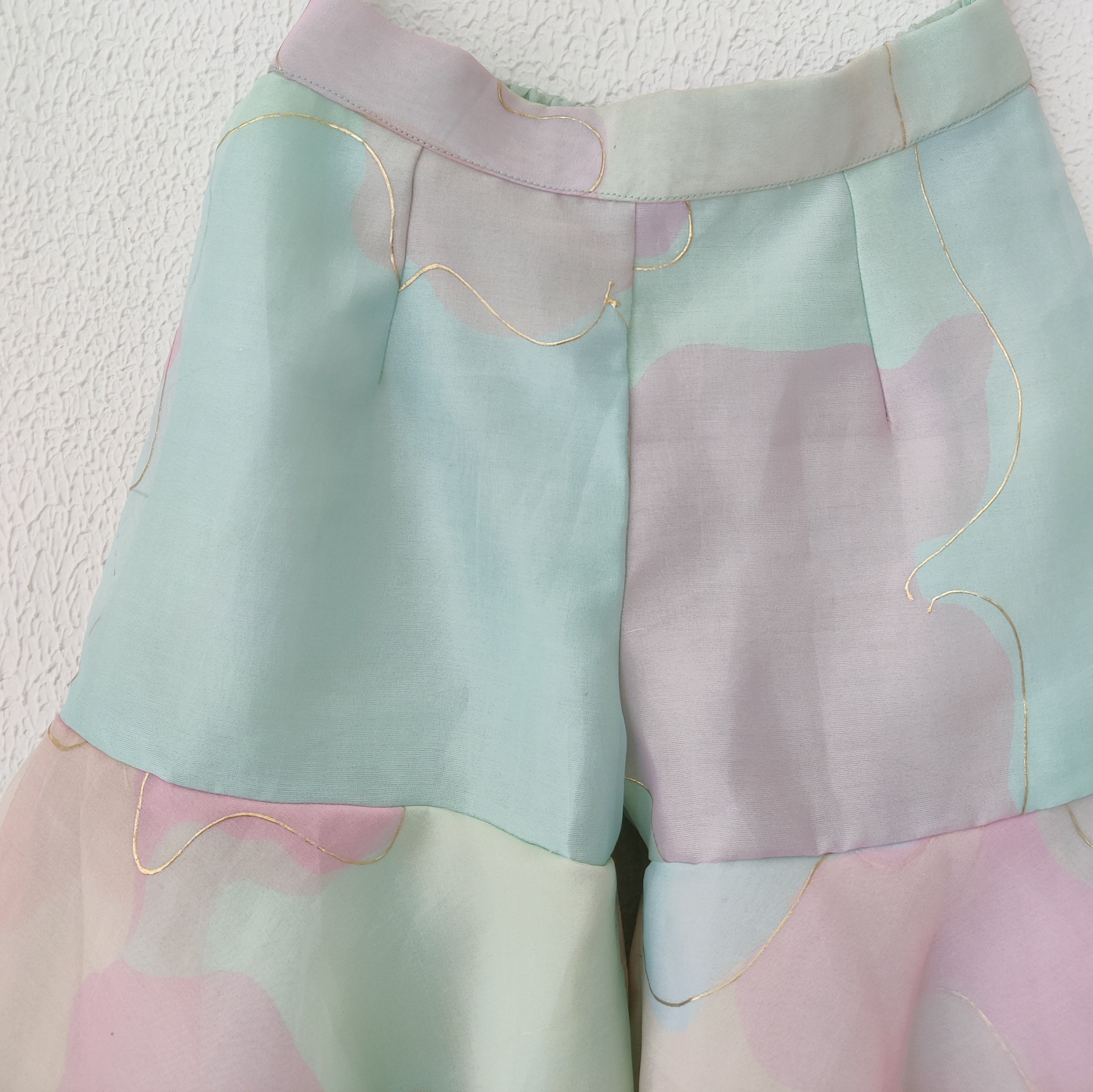 Pastel Dream Organza Crop-Top Kids Sharara Set