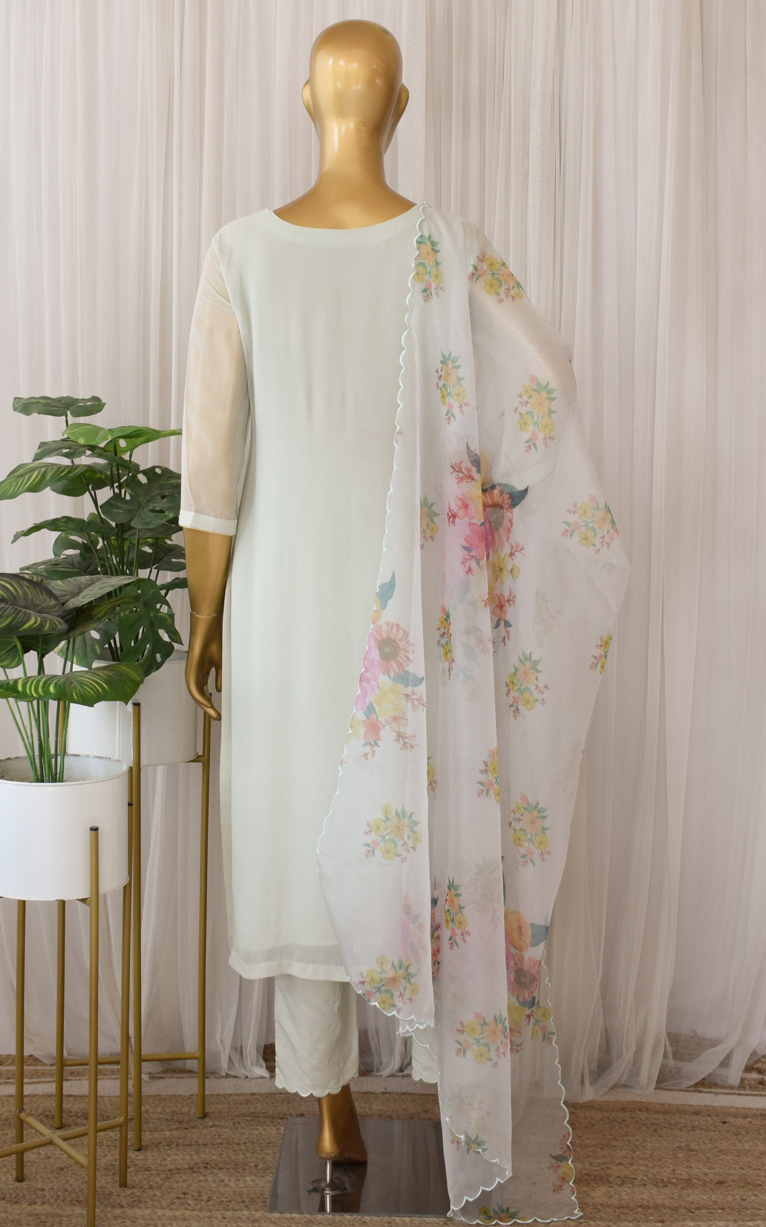 Off White Mukaish Kurta Set with Organza Dupatta