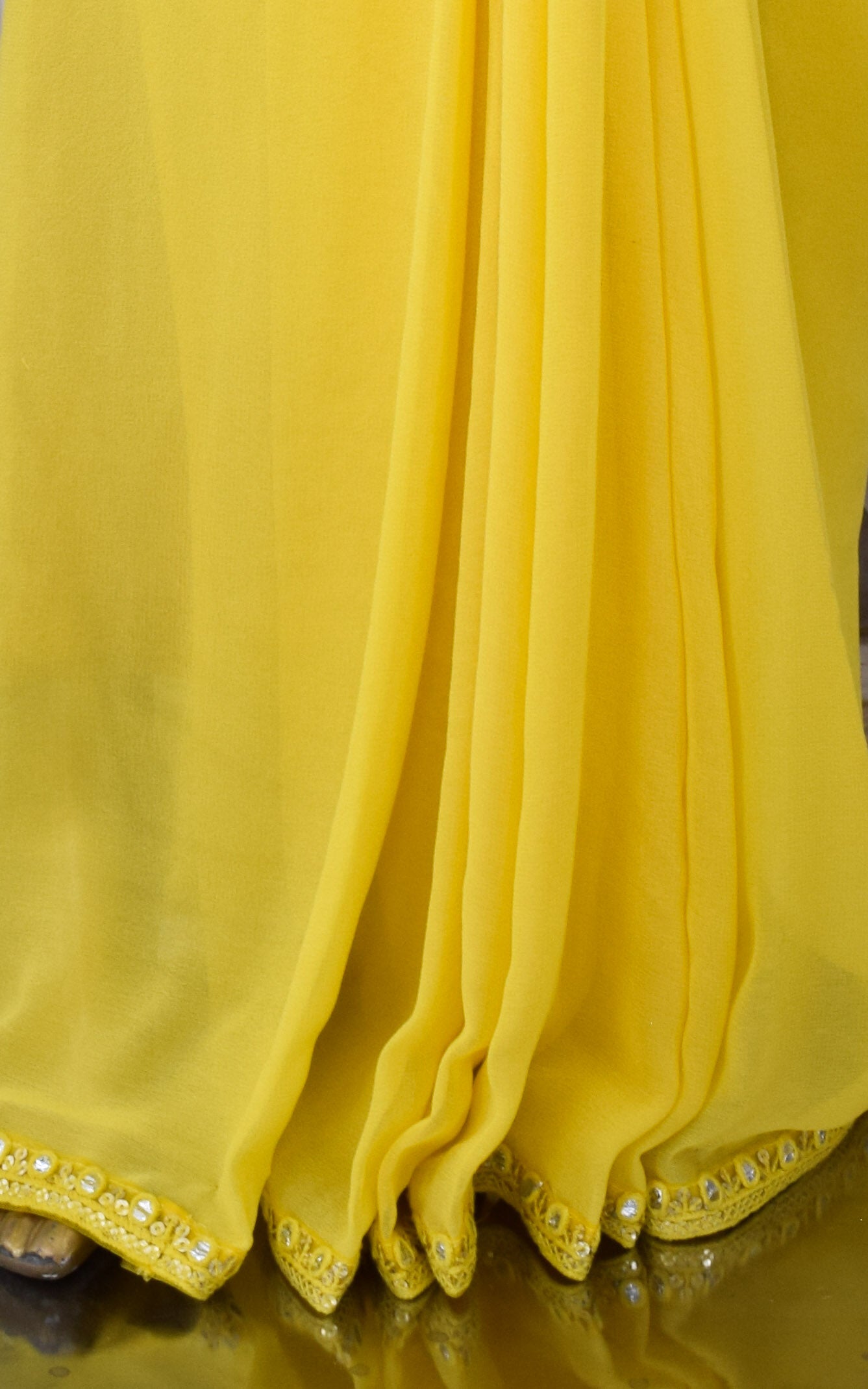 Yellow Georgette Saree with Emroidered Blouse