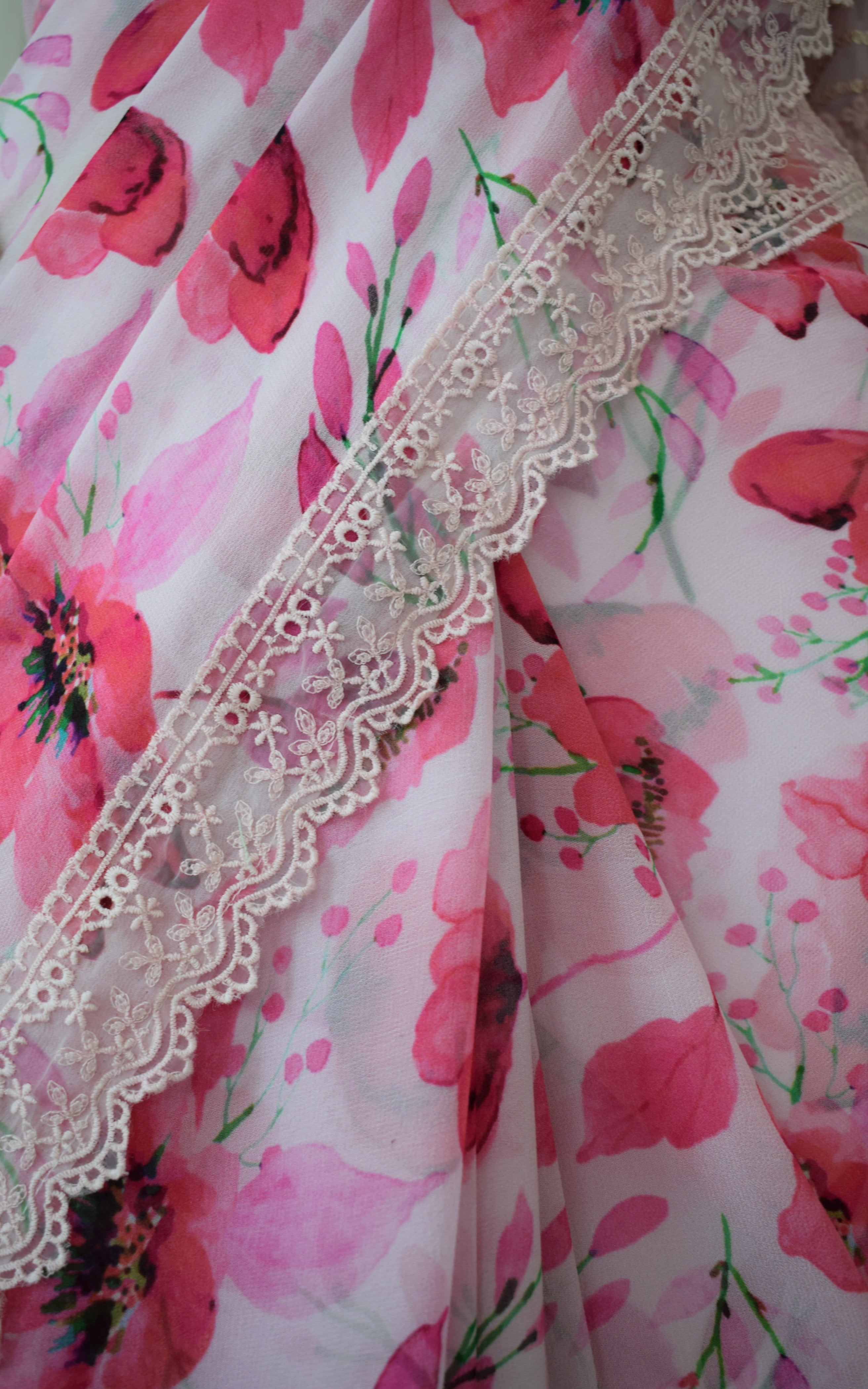 Pink Floral Printed Georgette Saree
