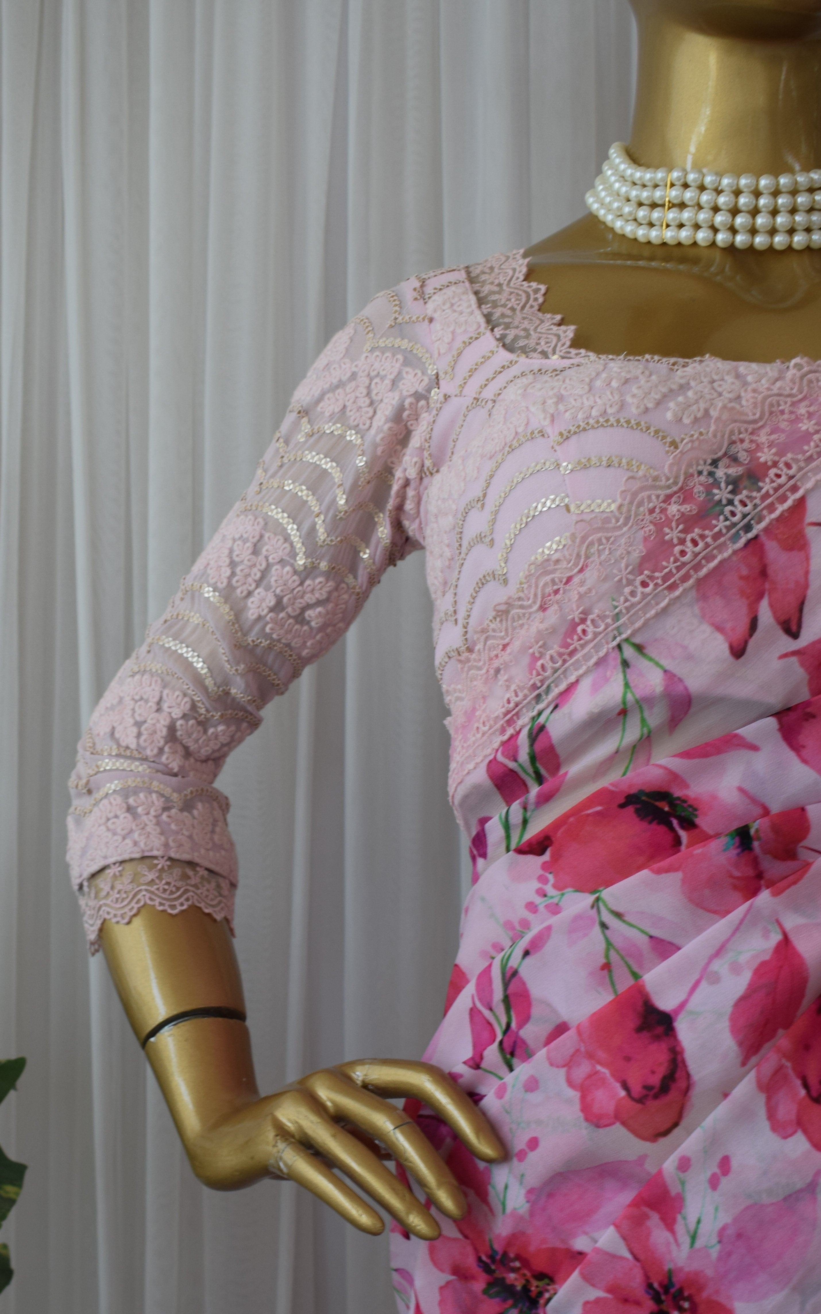 Pink Floral Printed Georgette Saree
