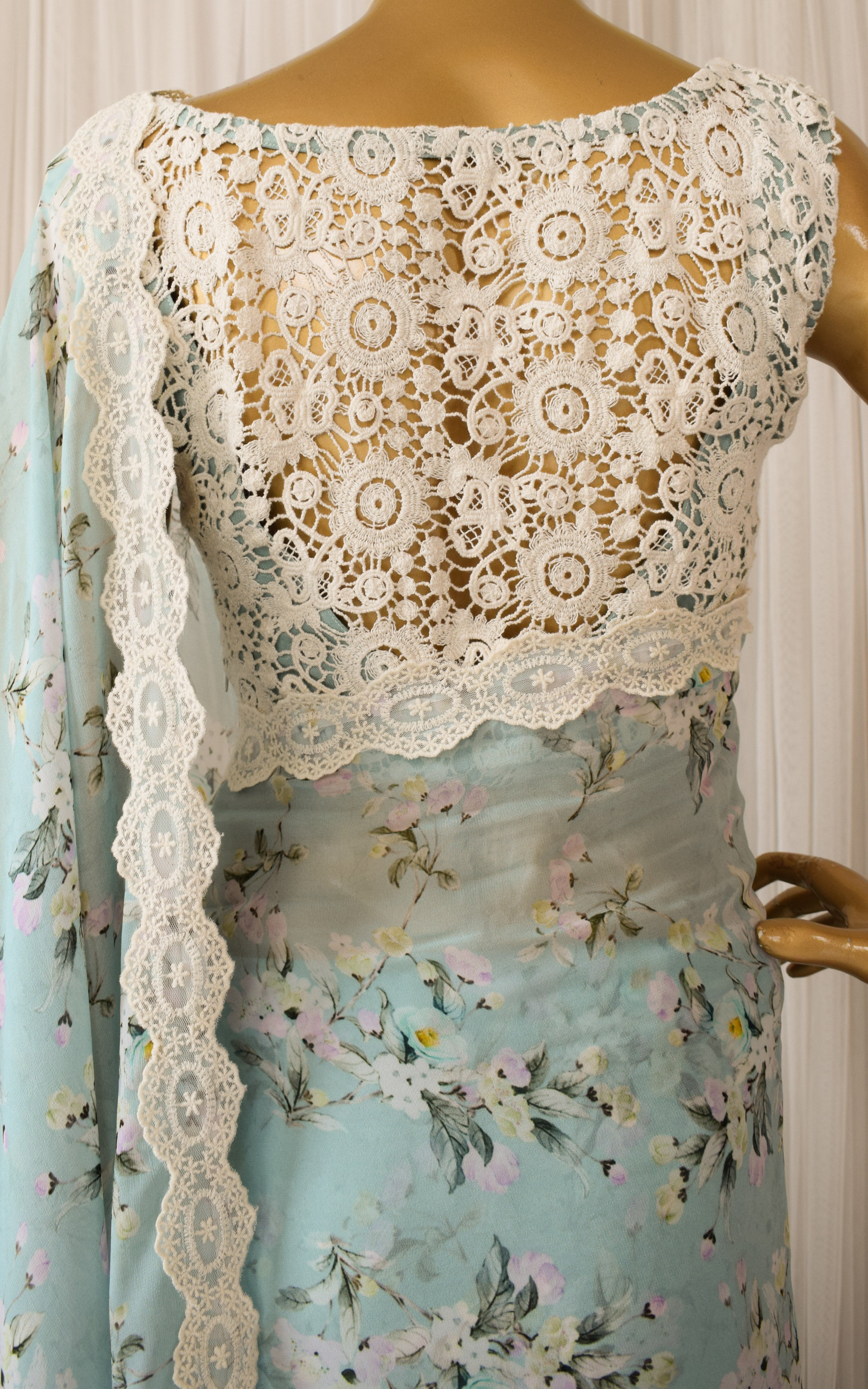 Light Blue Floral Printed Georgette Saree