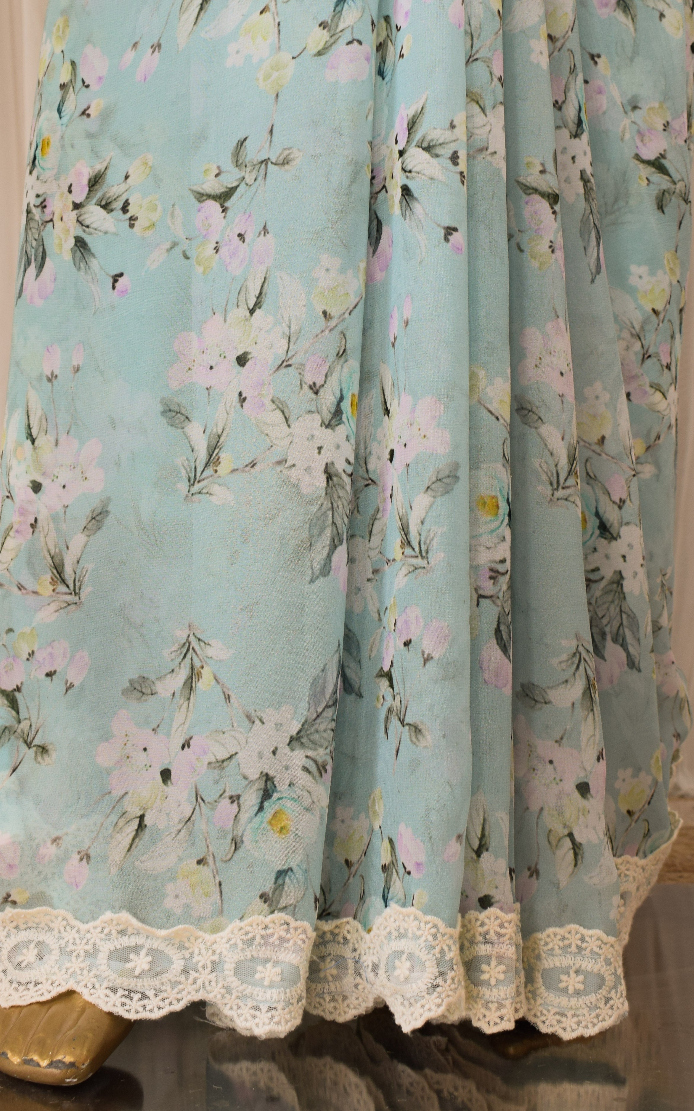 Light Blue Floral Printed Georgette Saree