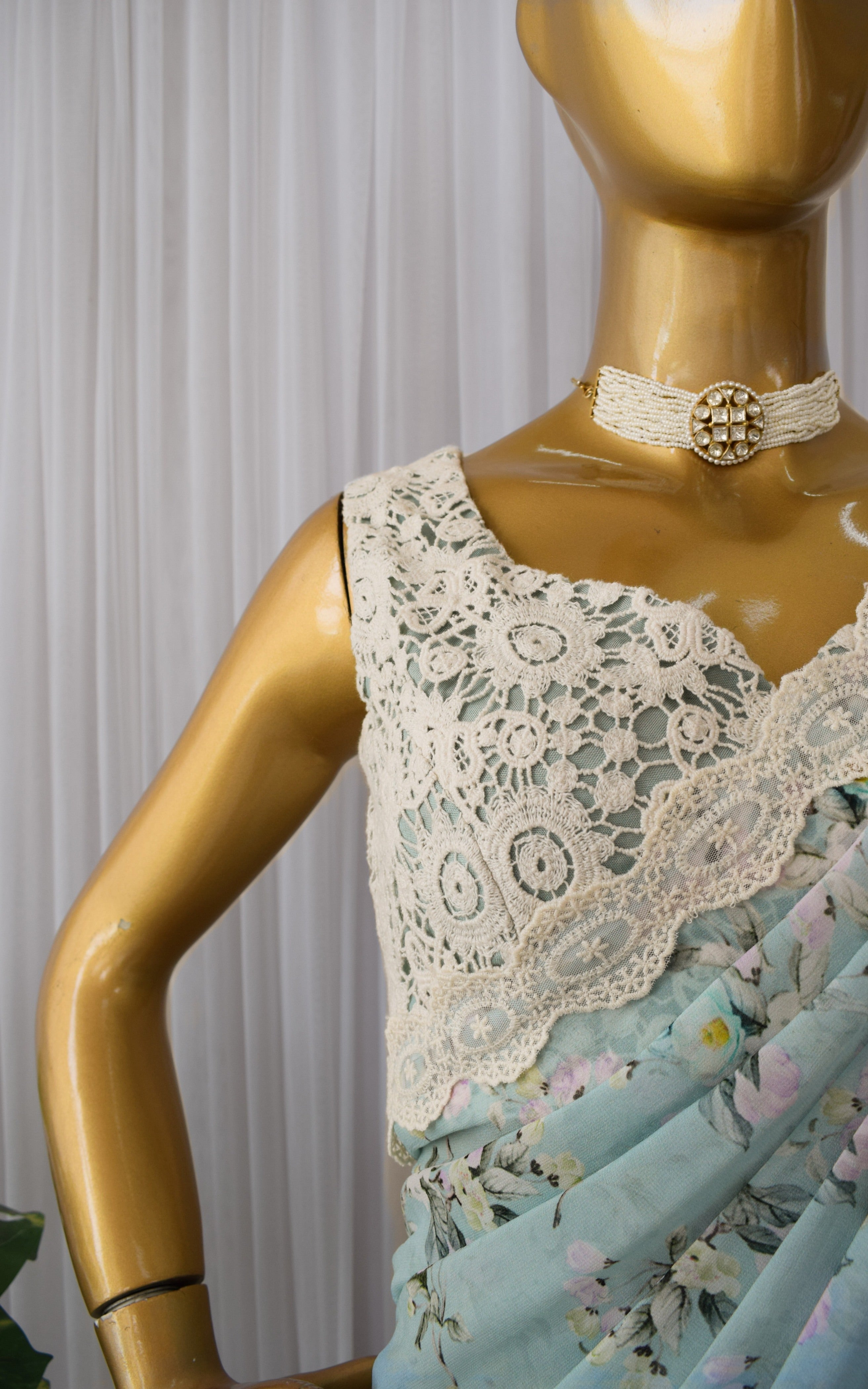 Light Blue Floral Printed Georgette Saree