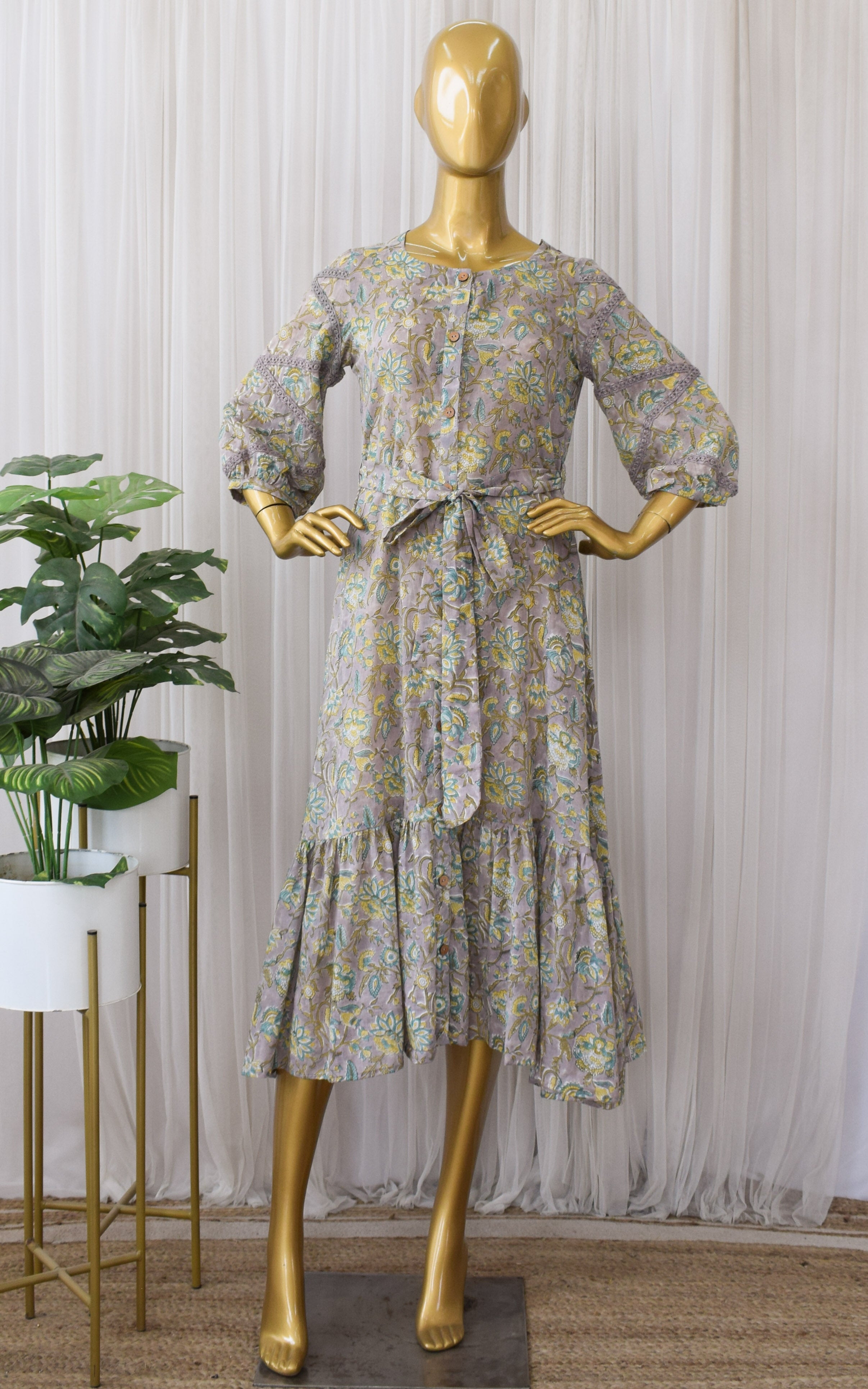Mauve Block Print Midi Dress