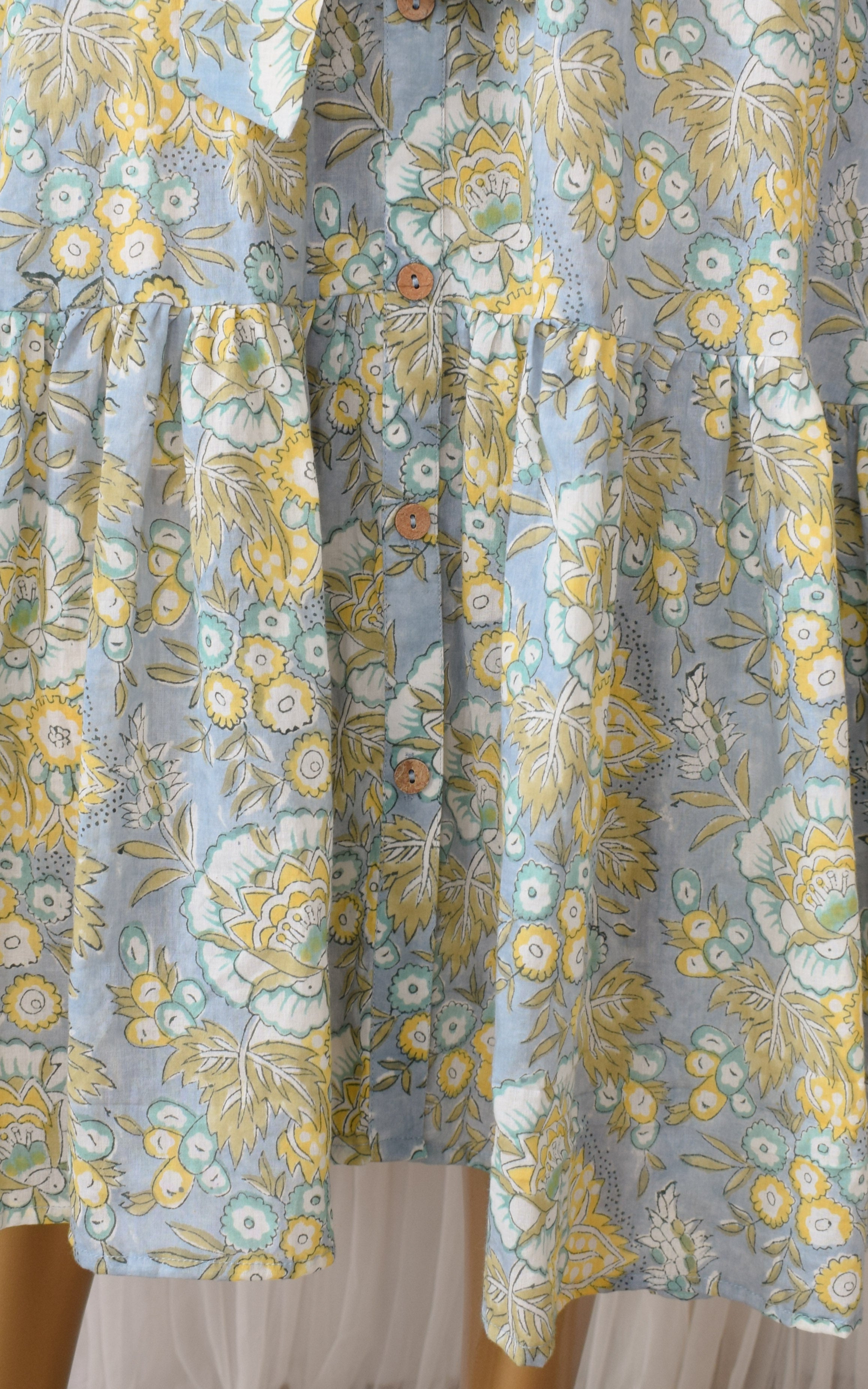 Grey Yellow Floral Print Midi Dress