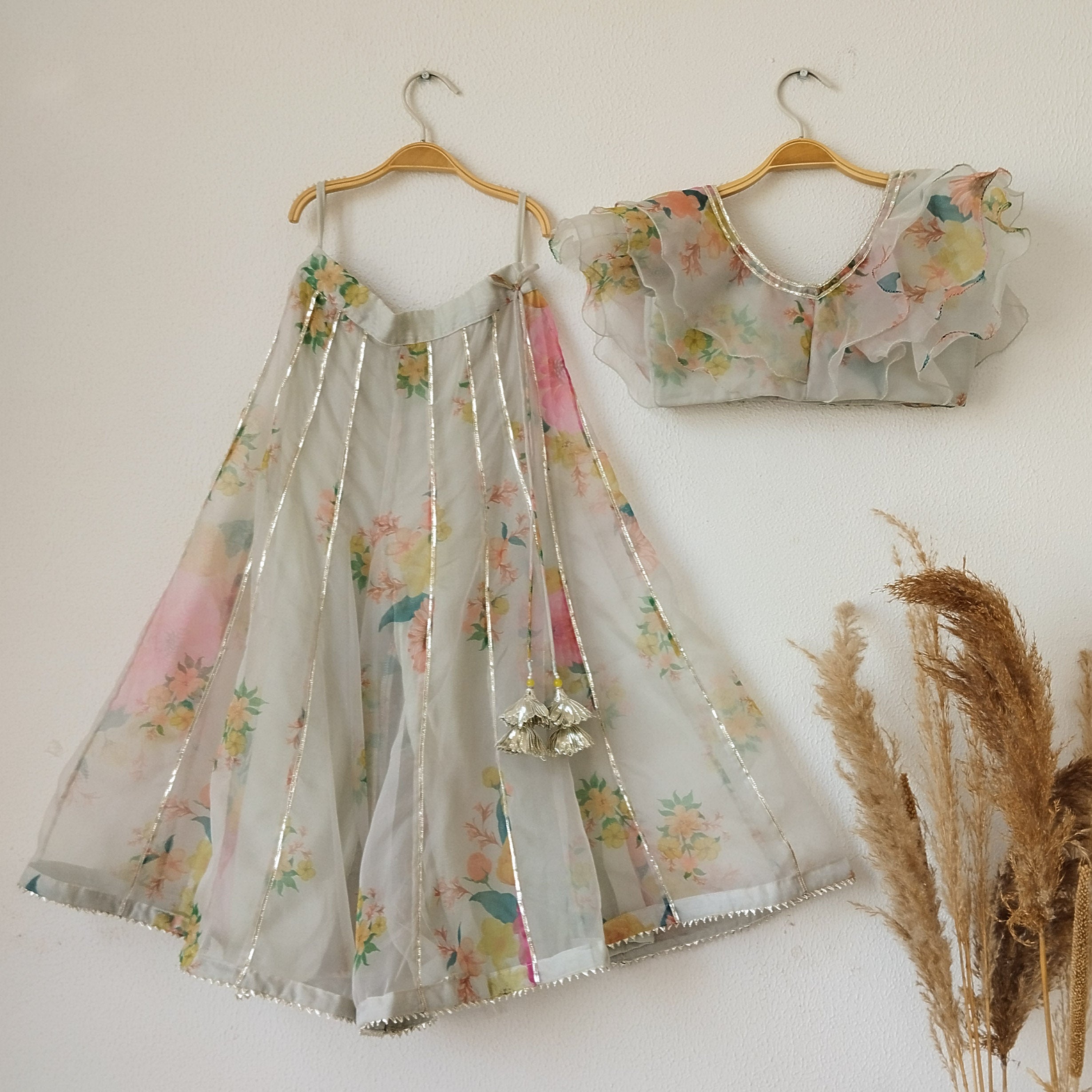 Off-white Ruffle Organza Kids Crop-Top & Sharara Set