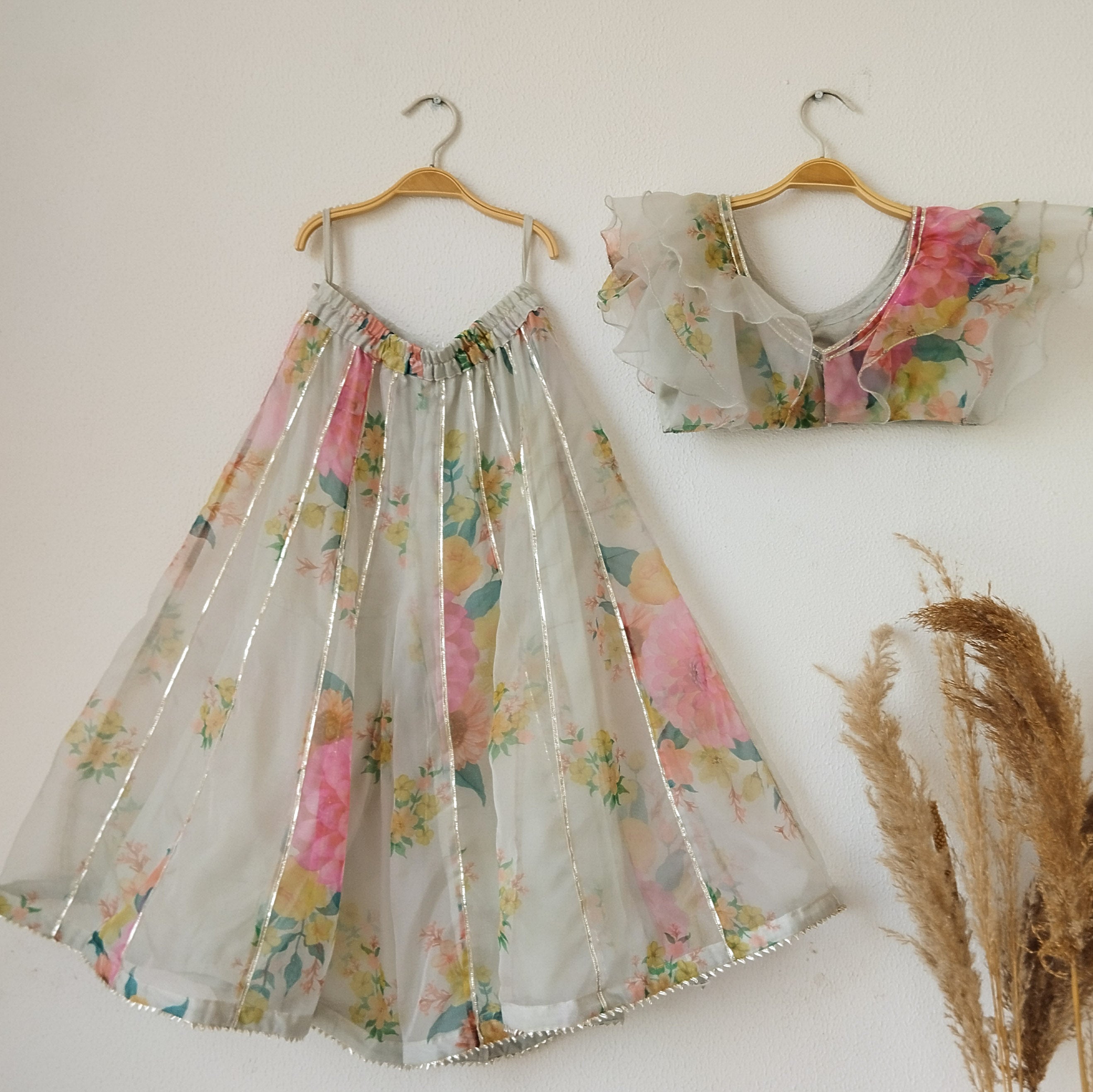 Off-white Ruffle Organza Kids Crop-Top & Sharara Set