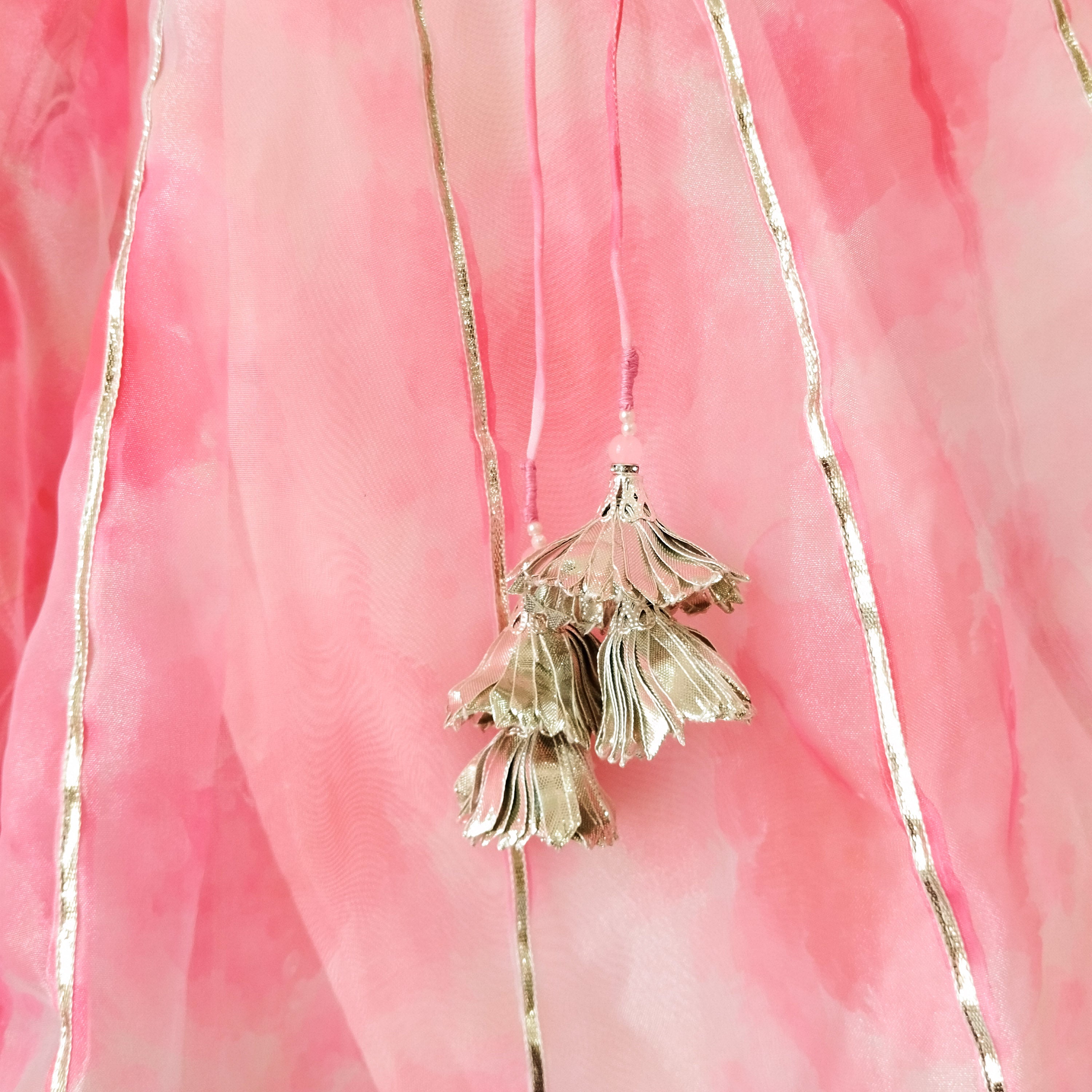 Pink Marble Ruffle Organza Kids Crop-Top & Sharara