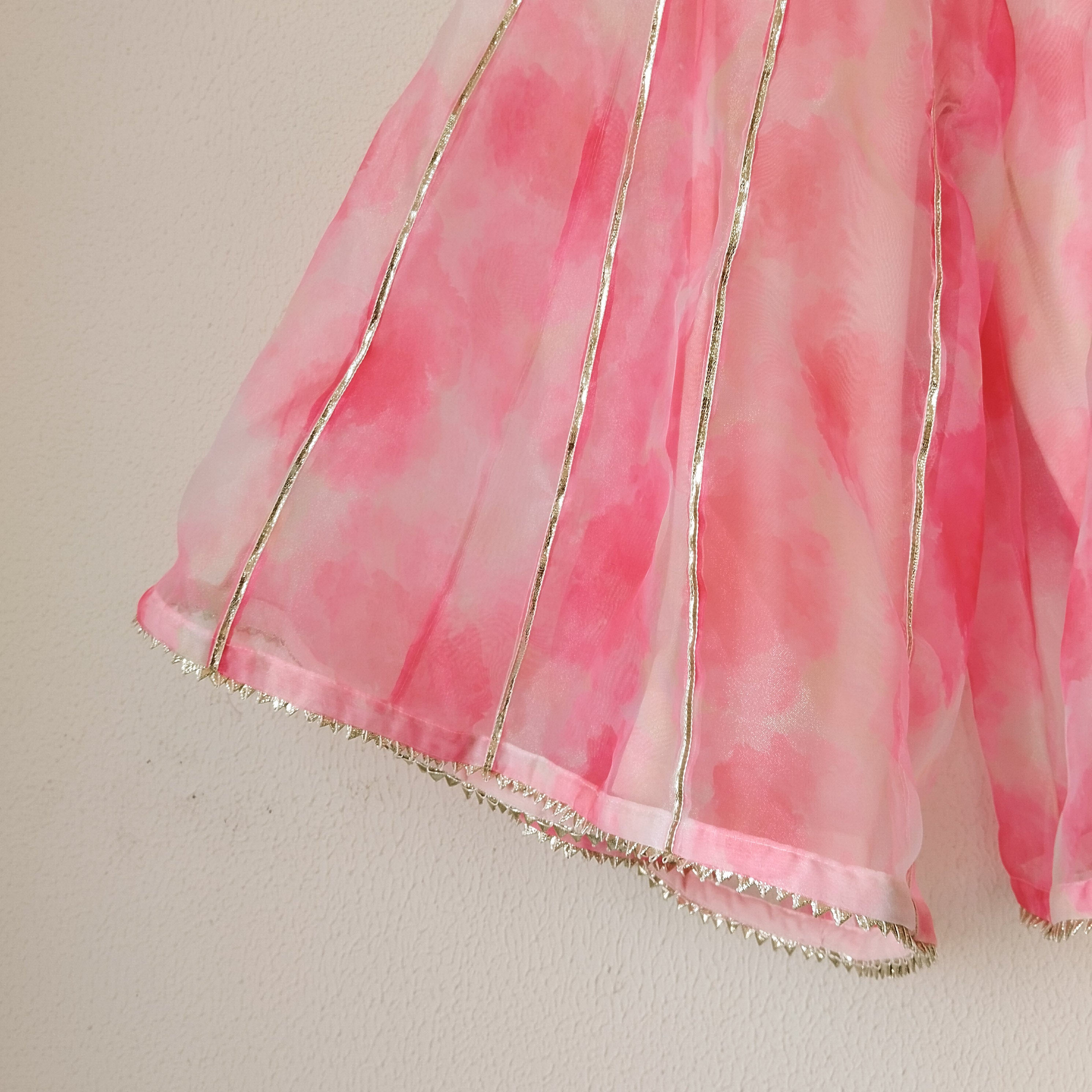 Pink Marble Ruffle Organza Kids Crop-Top & Sharara