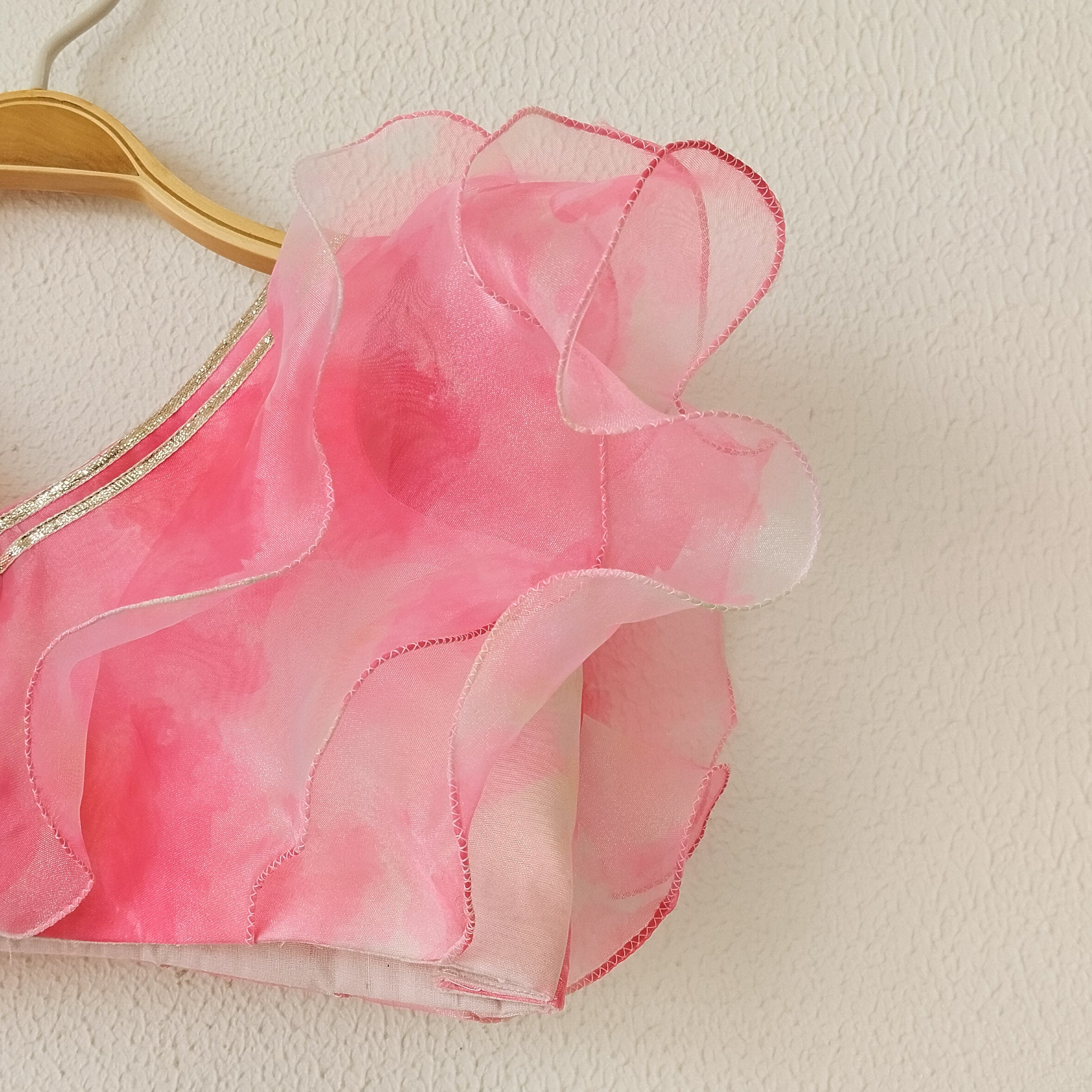 Pink Marble Ruffle Organza Kids Crop-Top & Sharara
