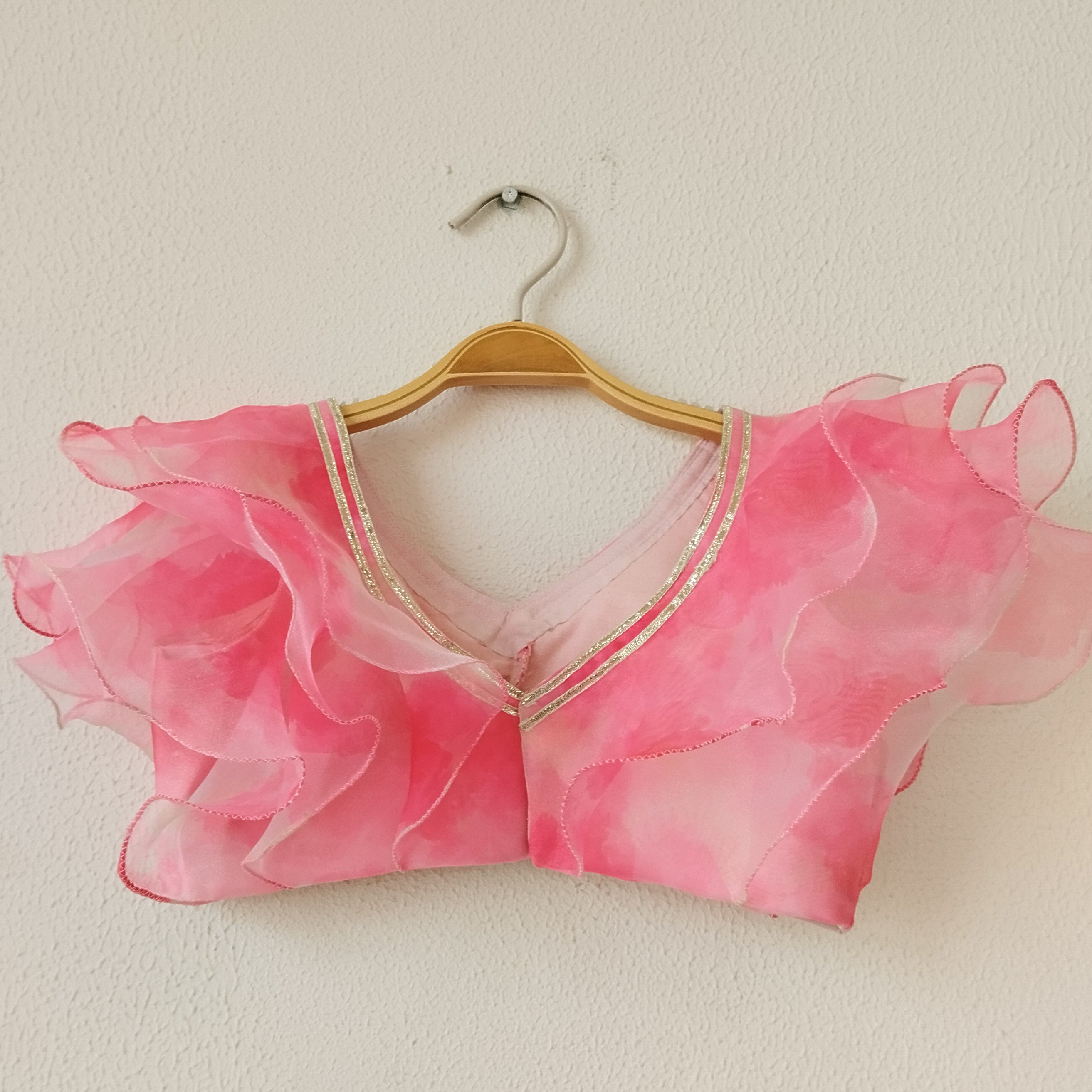 Pink Marble Ruffle Organza Kids Crop-Top & Sharara