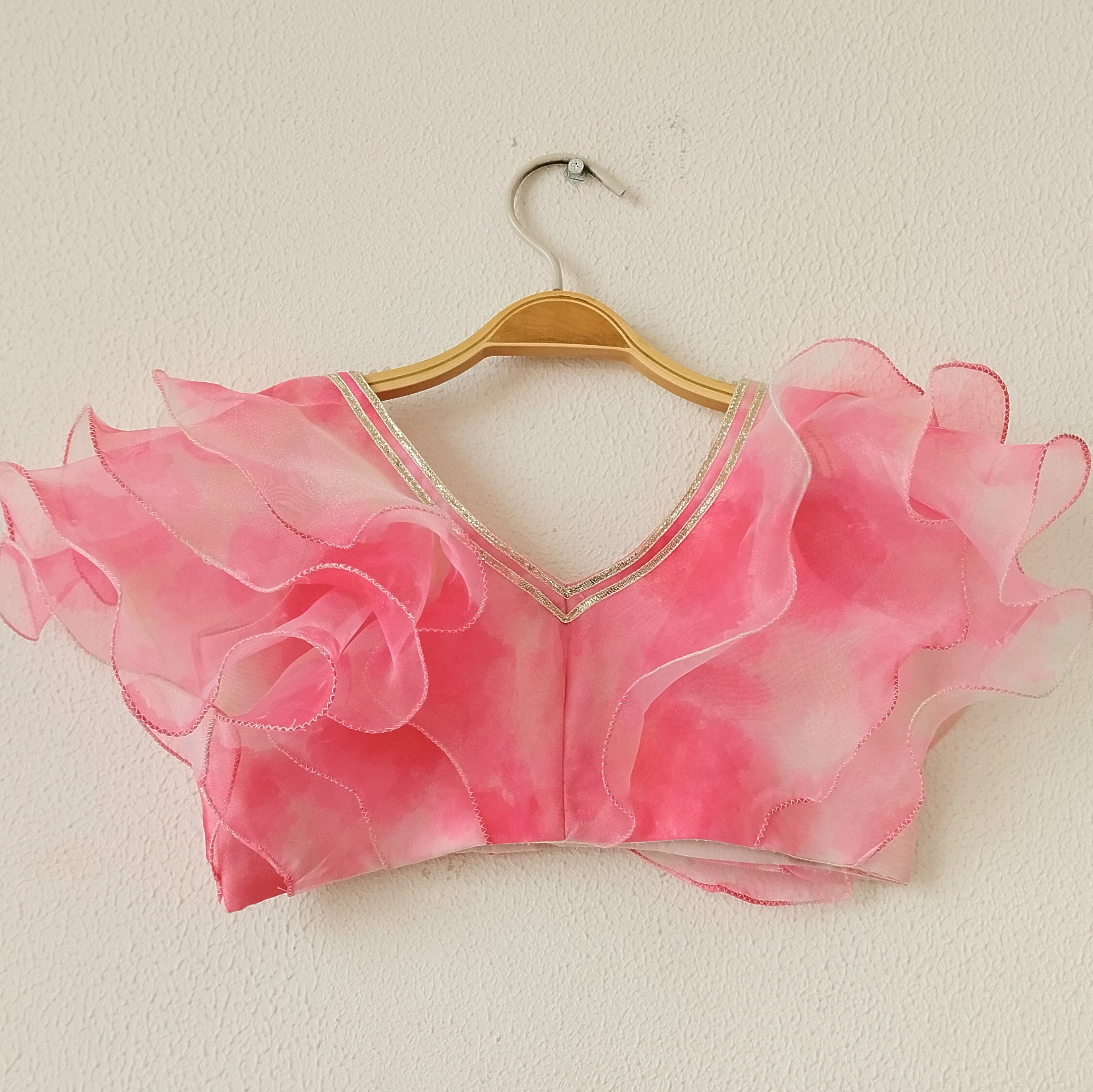 Pink Marble Ruffle Organza Kids Crop-Top & Sharara
