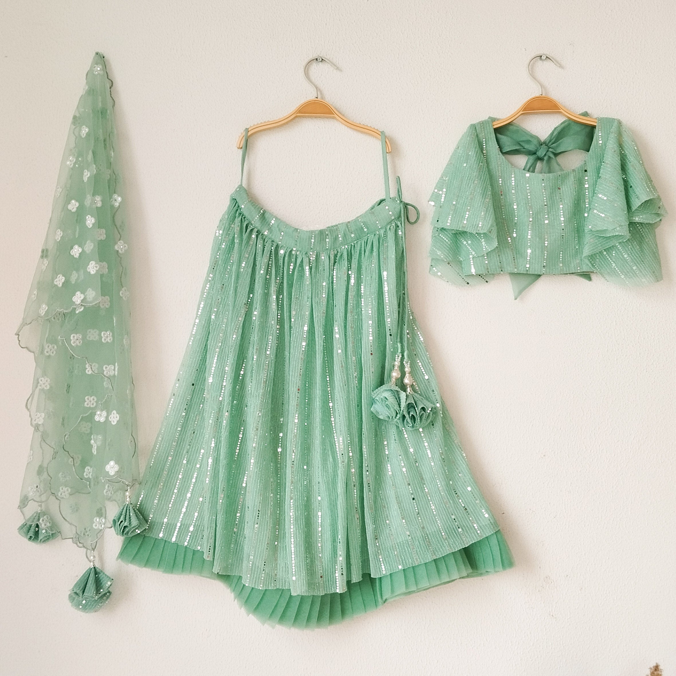 Mint Green Shimmer Kids Lehenga