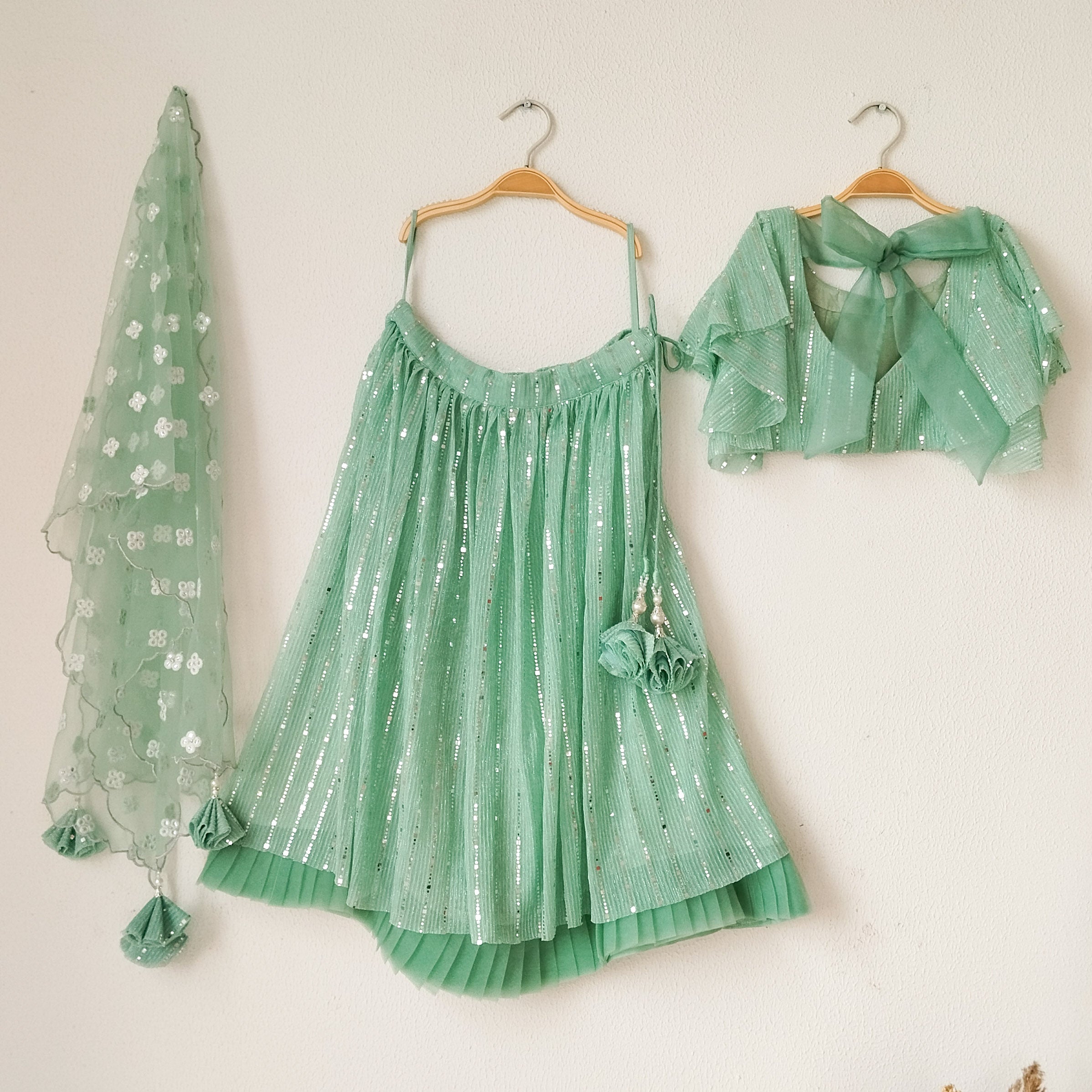 Mint Green Shimmer Kids Lehenga