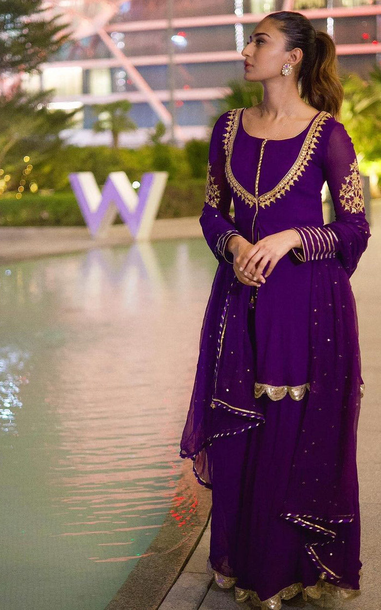 Erica Fernandes Purple Marodi Work Sharara Set