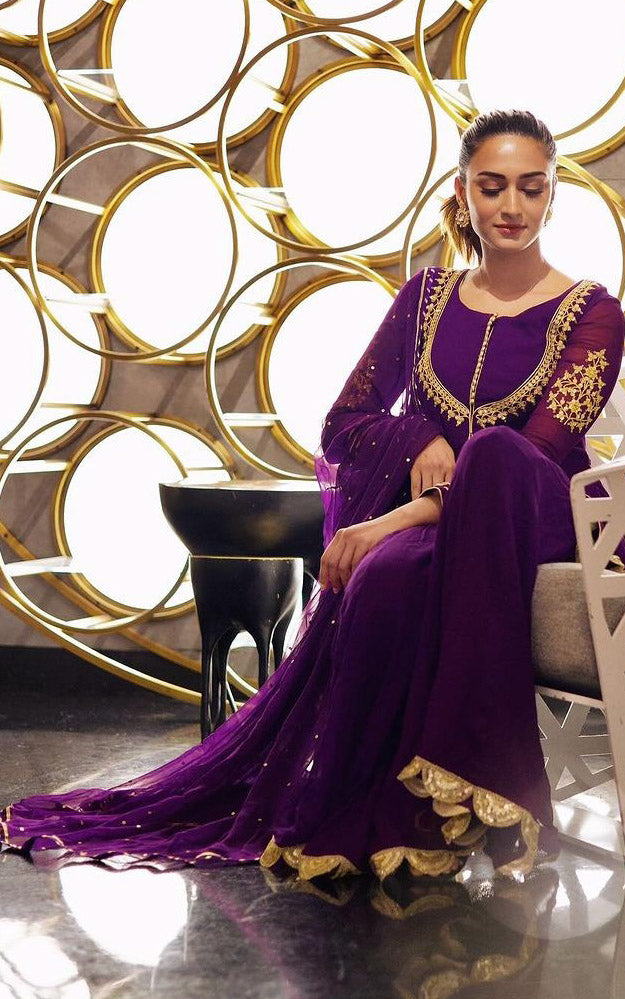 Erica Fernandes Purple Marodi Work Sharara Set
