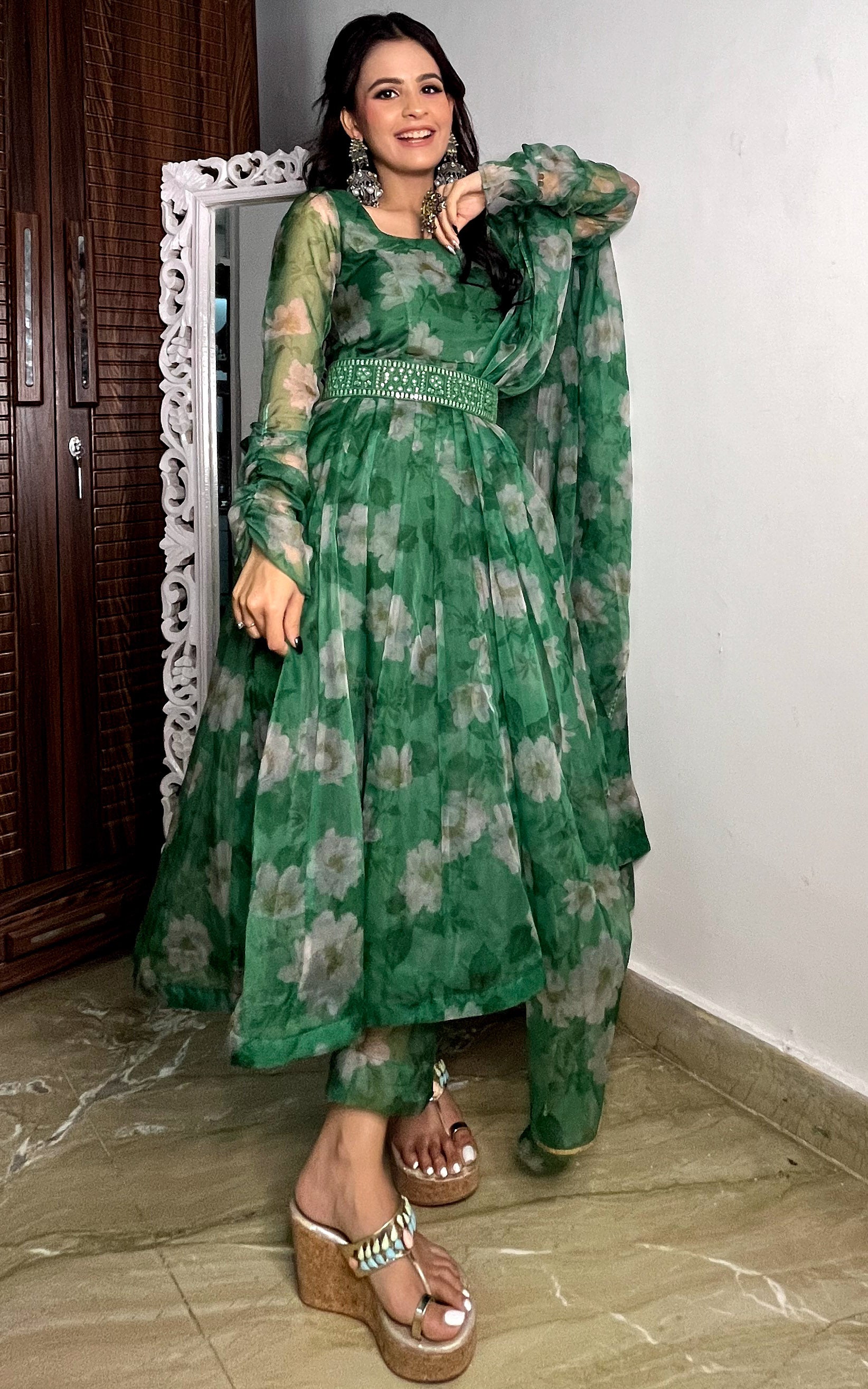 Vanshika Gaba Forest Green Organza Anarkali