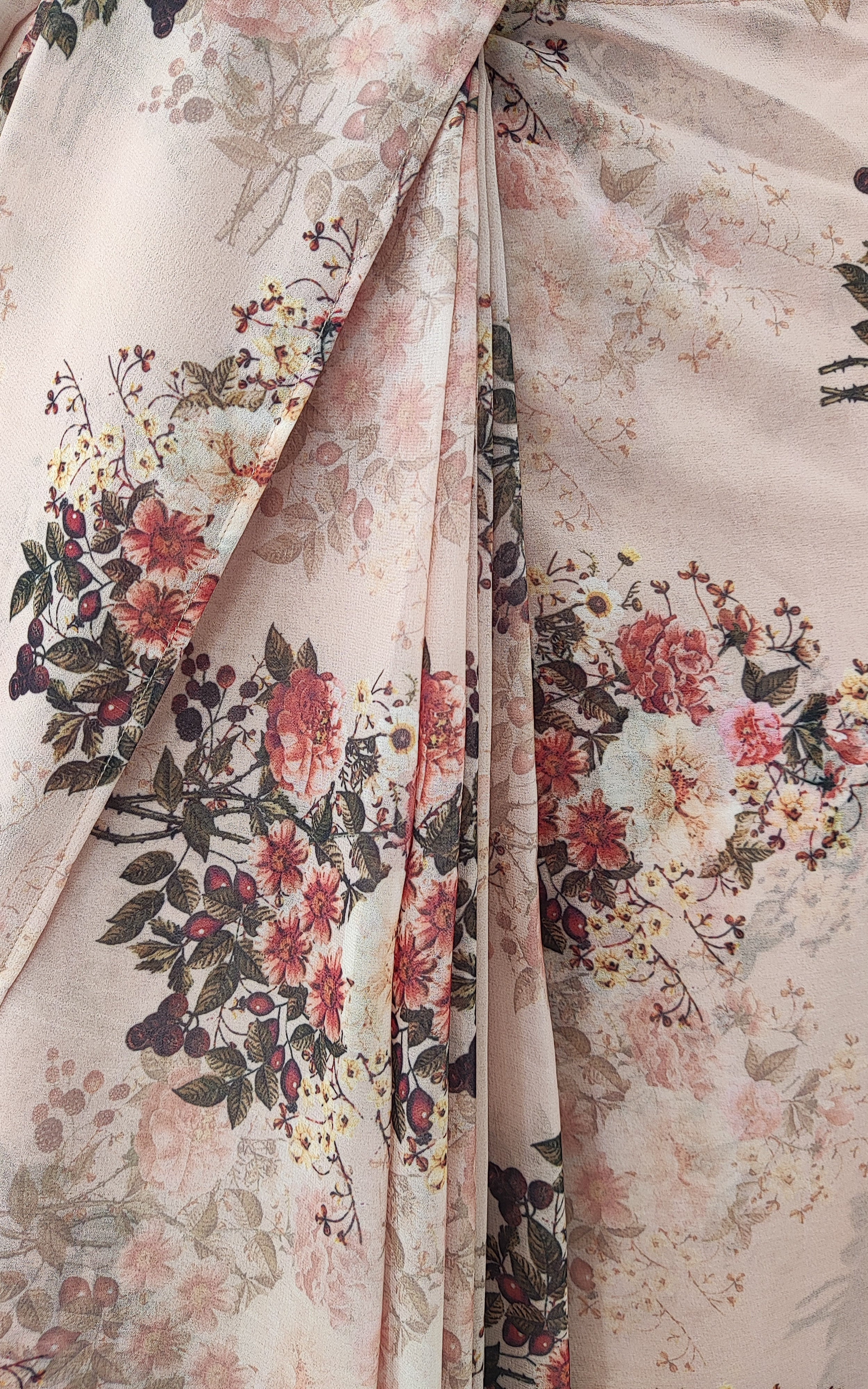 Sepia Floral Pre-Stitched Saree with Smocked Crop Top