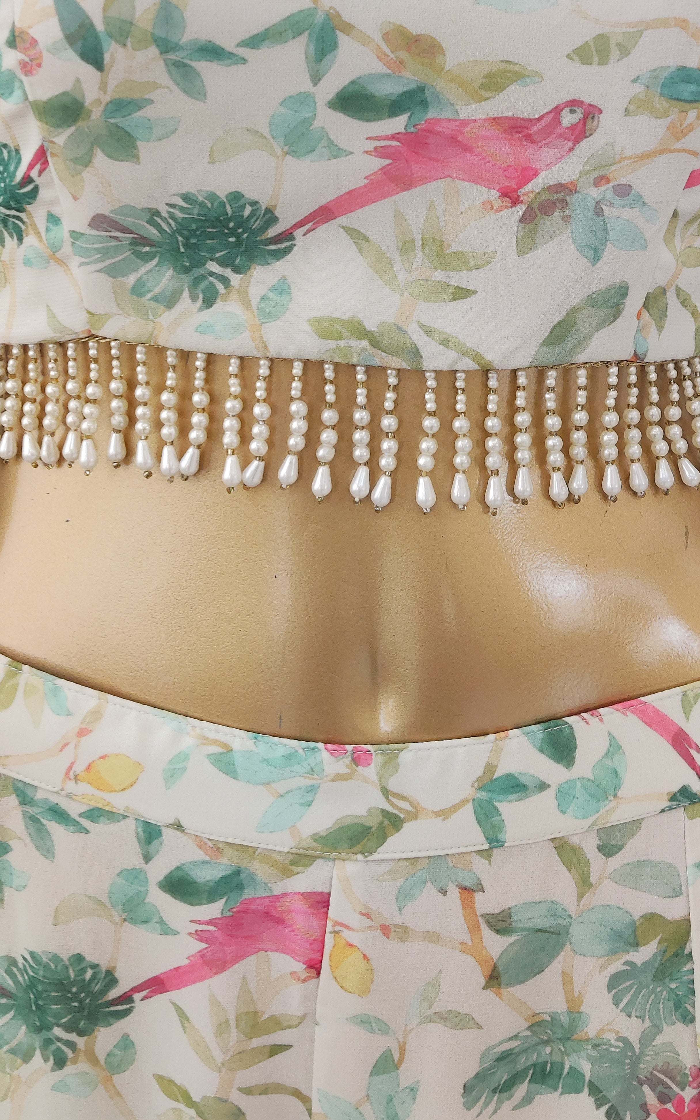 Off-White Bird Georgette Crop-Top & Sharara Set