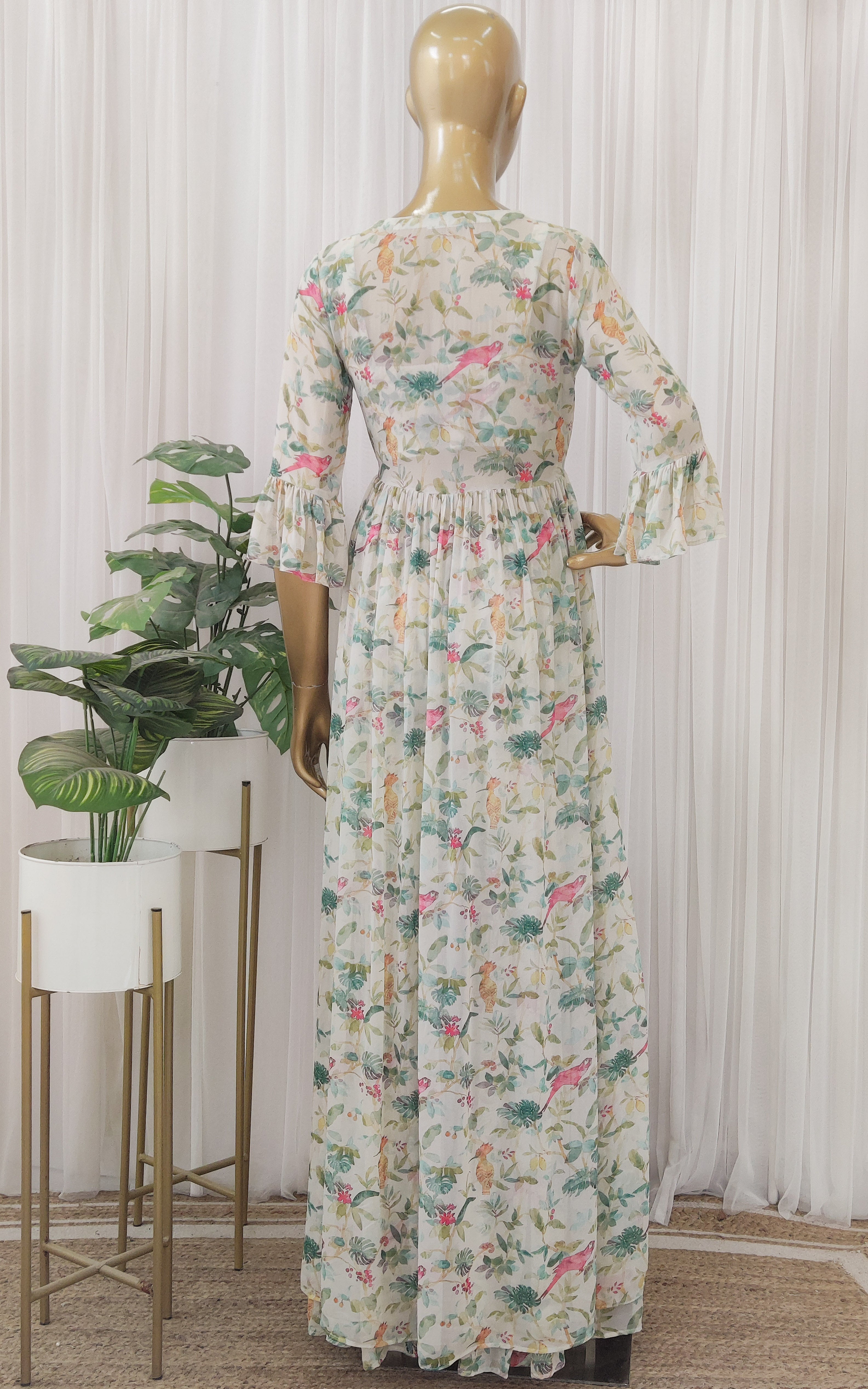 Off-White Bird Georgette Crop-Top & Sharara Set