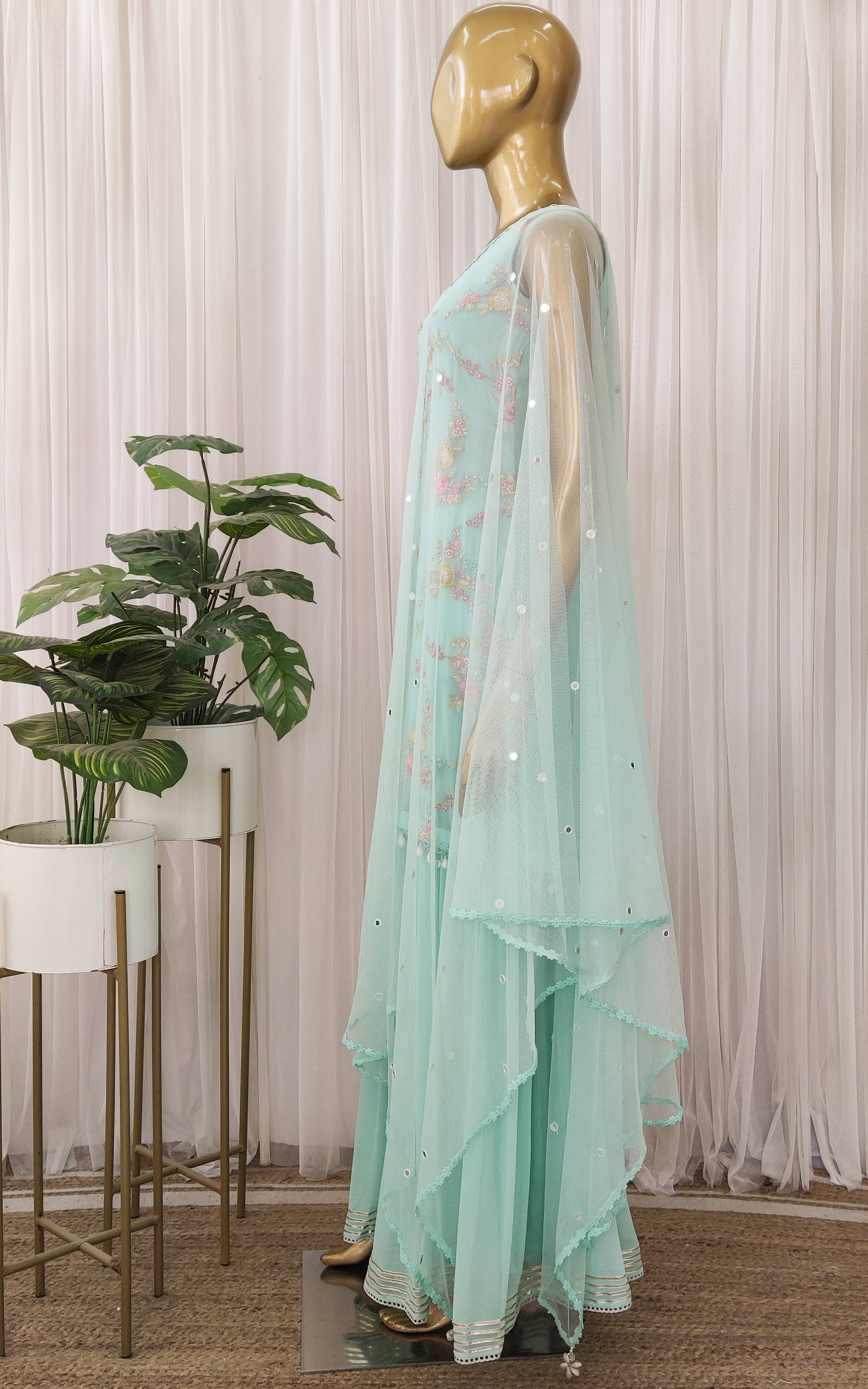 Sky Blue Embroidered Sharara Set