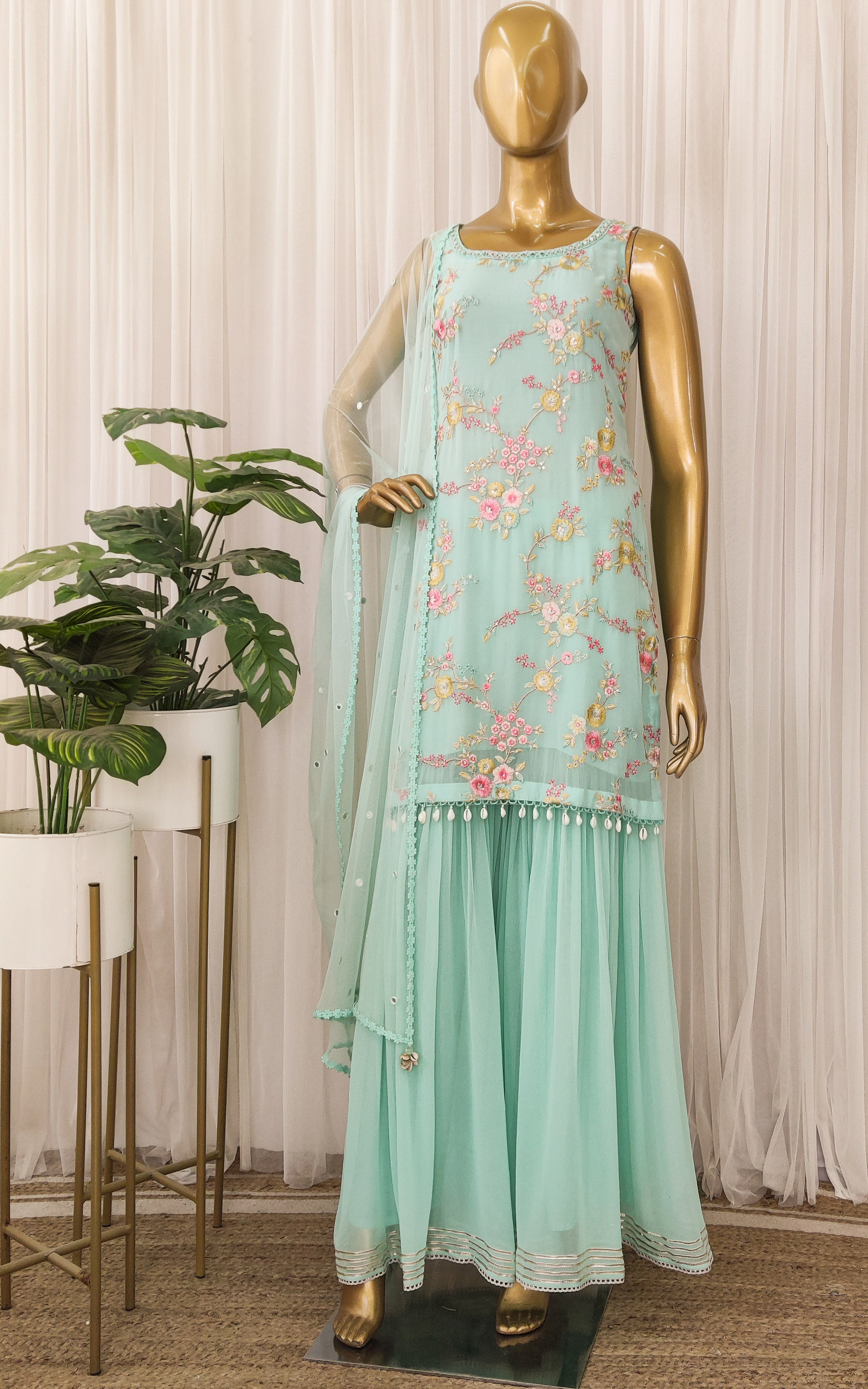 Sky Blue Embroidered Sharara Set