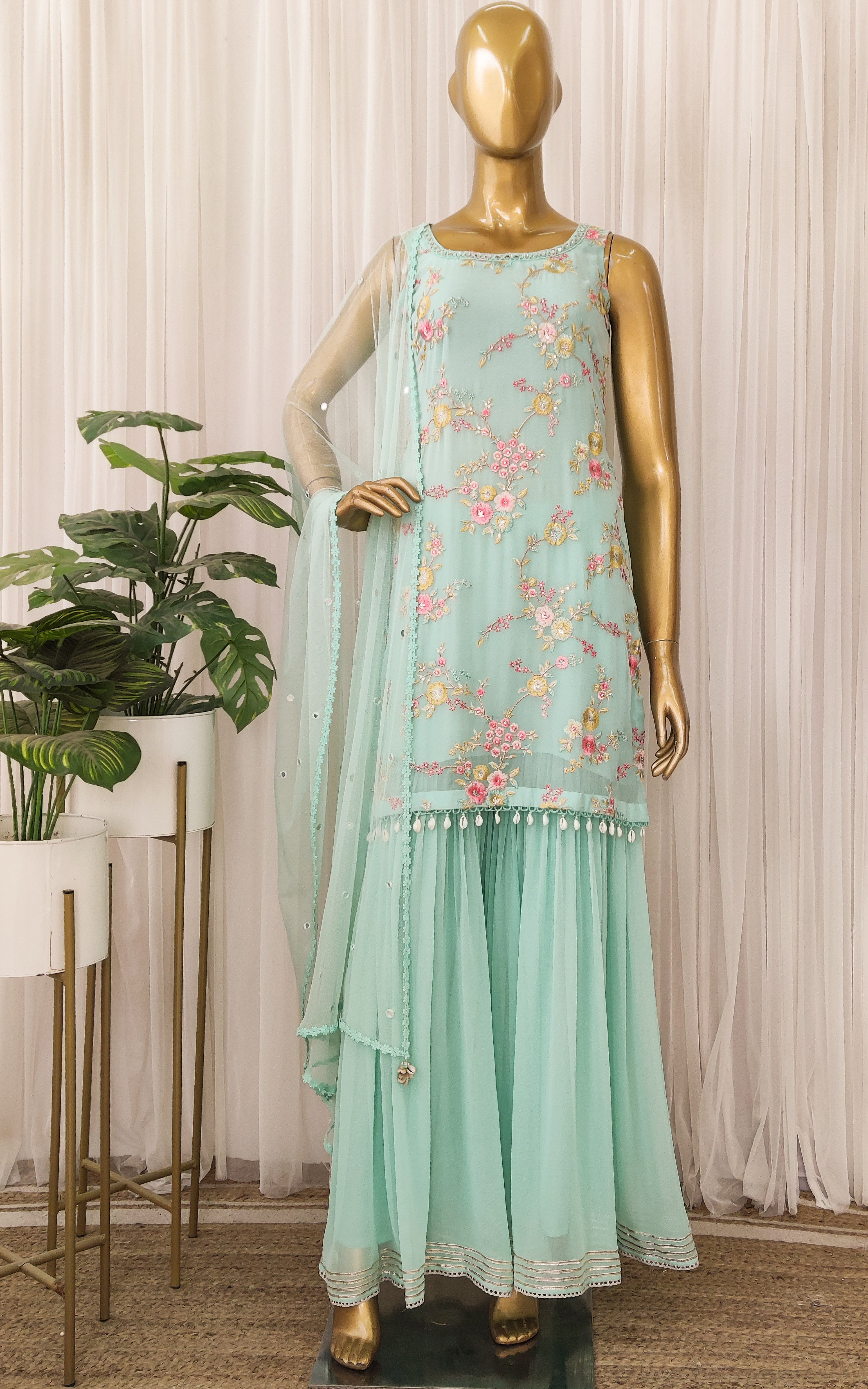 Sky Blue Embroidered Sharara Set