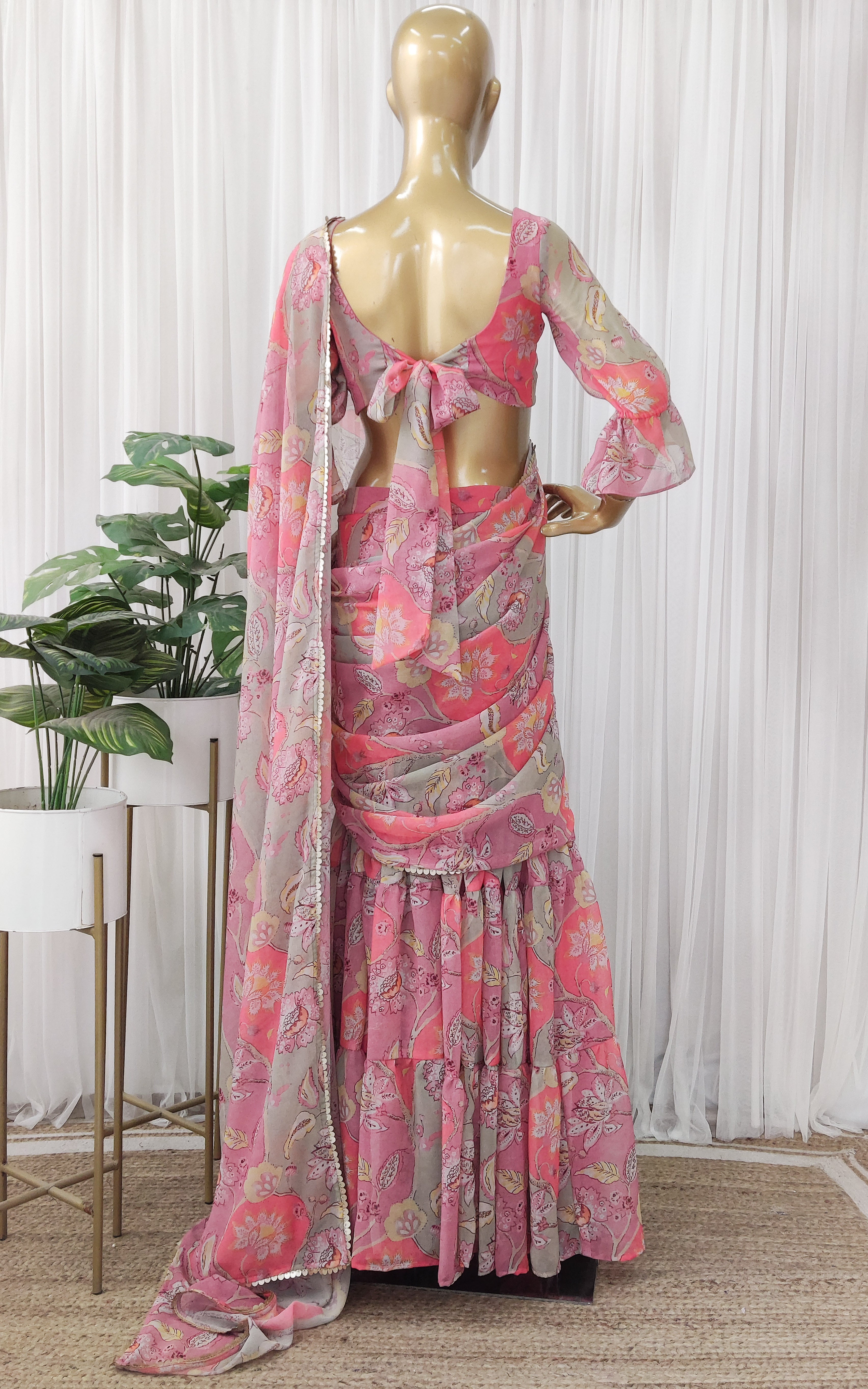 Vintage Floral Printed Georgette Sharara Saree Set