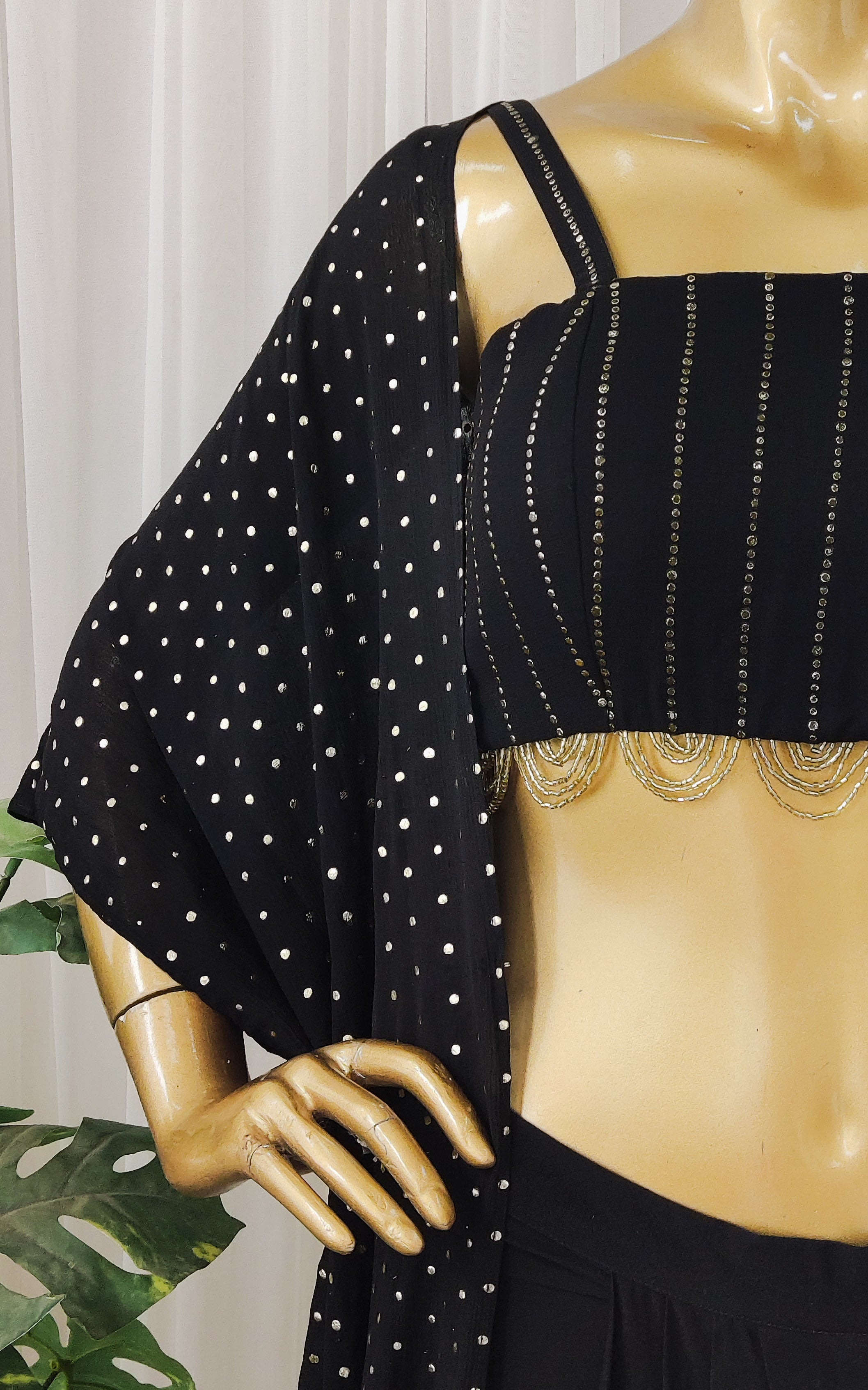 Black Mukaish Work Cape & Draped Skirt Set