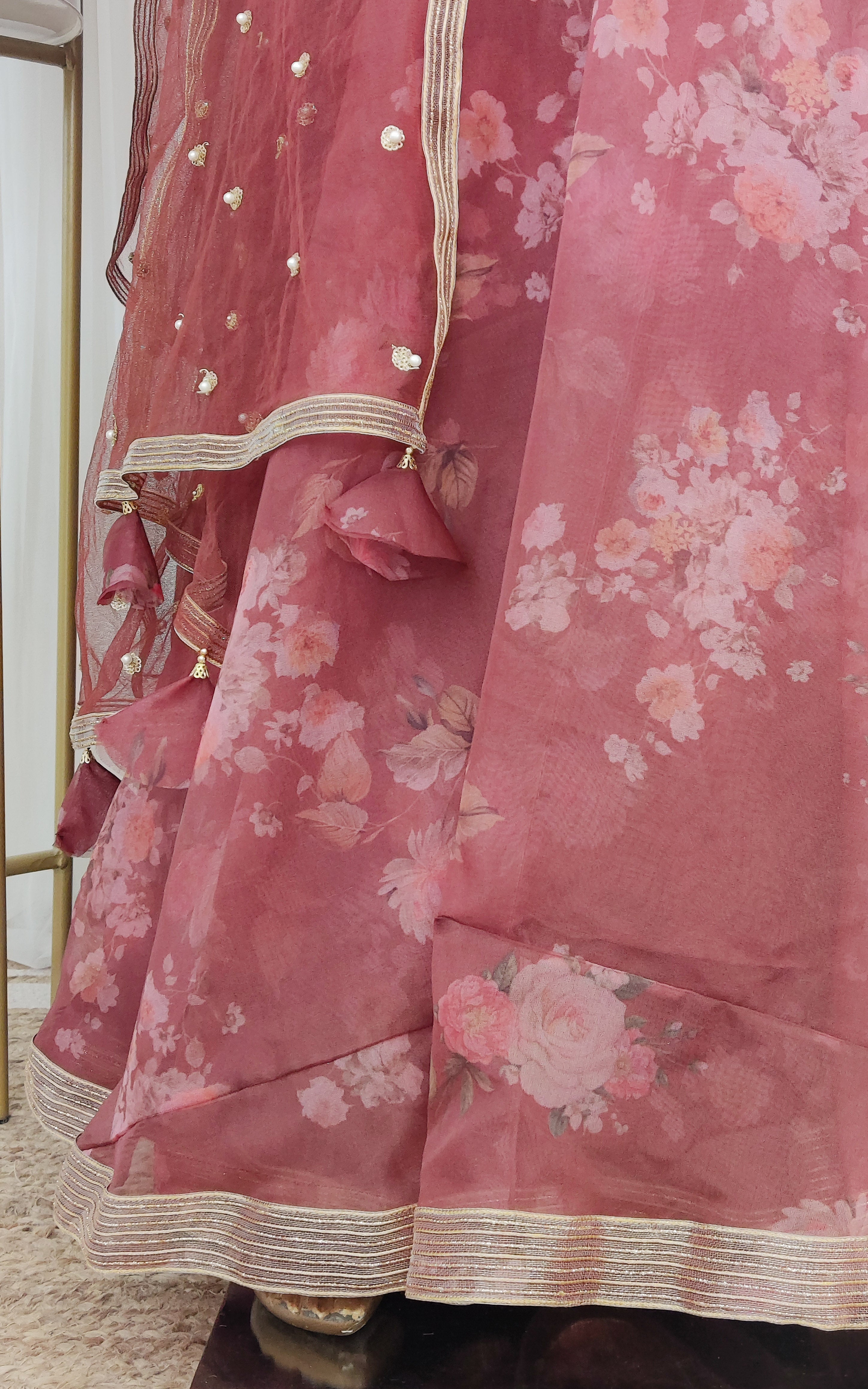 Cinnamon Floral Organza Lehenga