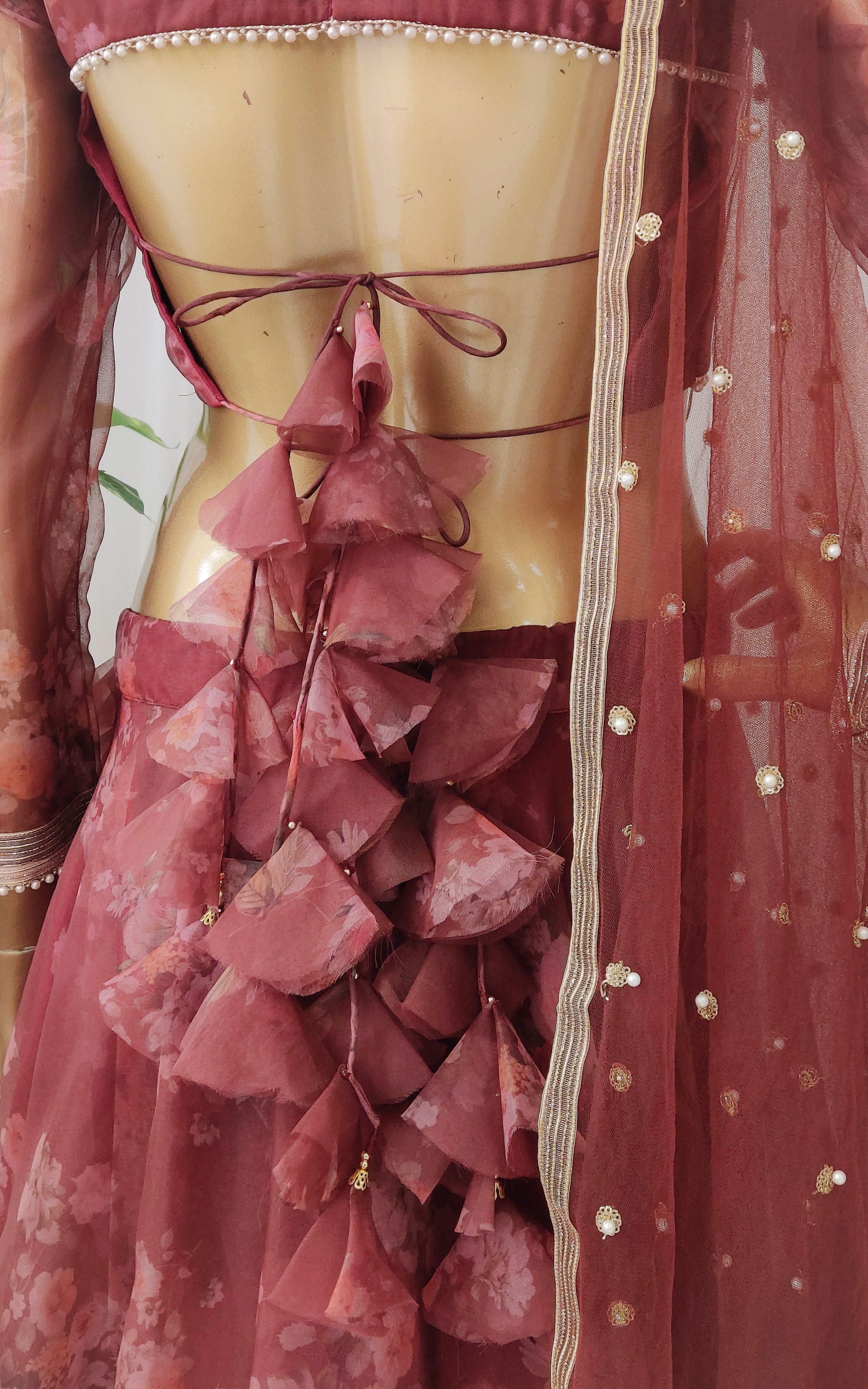 Cinnamon Floral Organza Lehenga