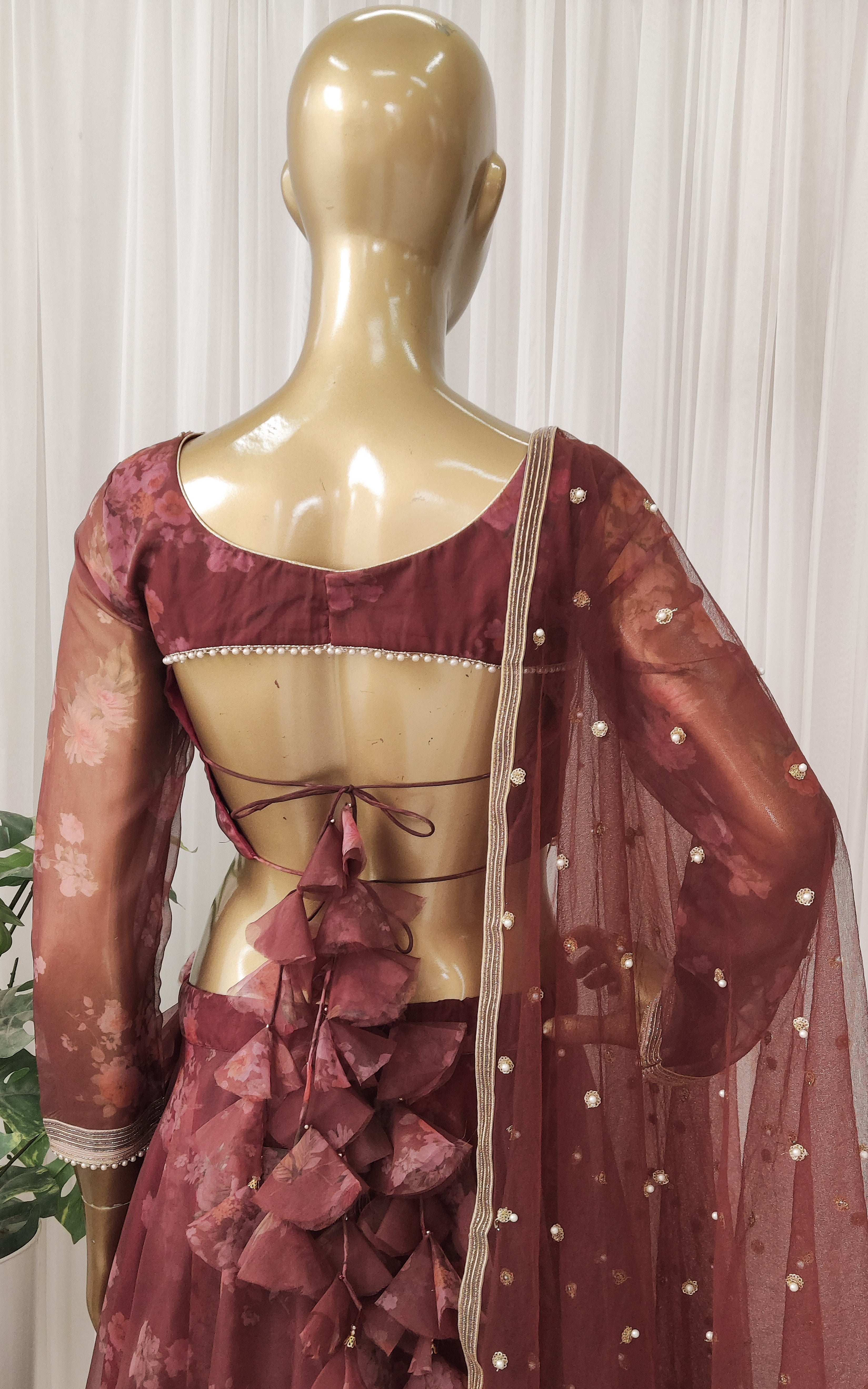 Cinnamon Floral Organza Lehenga