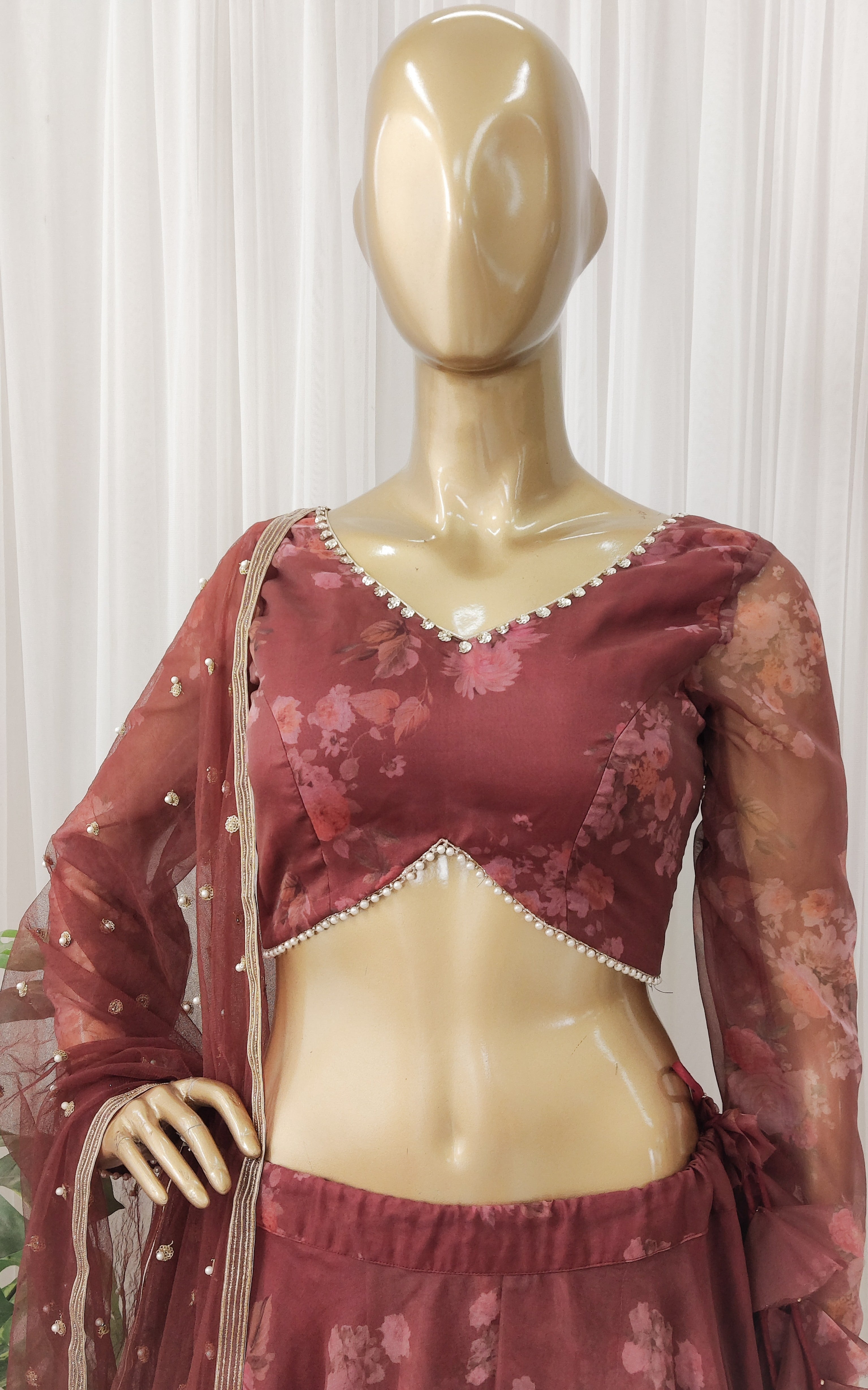 Cinnamon Floral Organza Lehenga