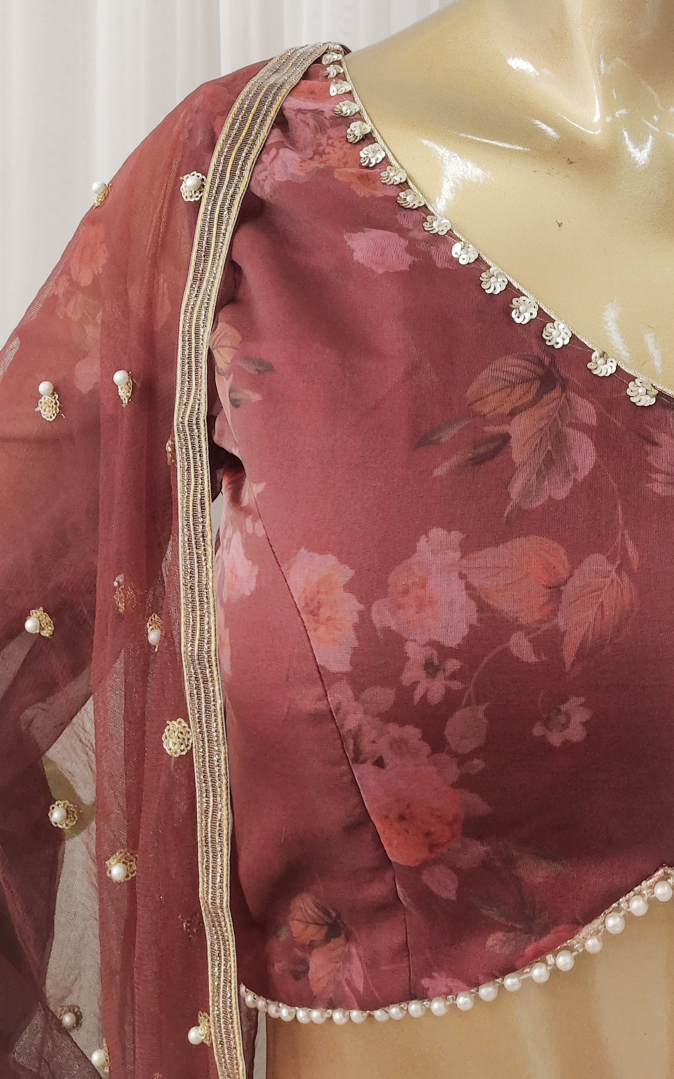 Cinnamon Floral Organza Lehenga