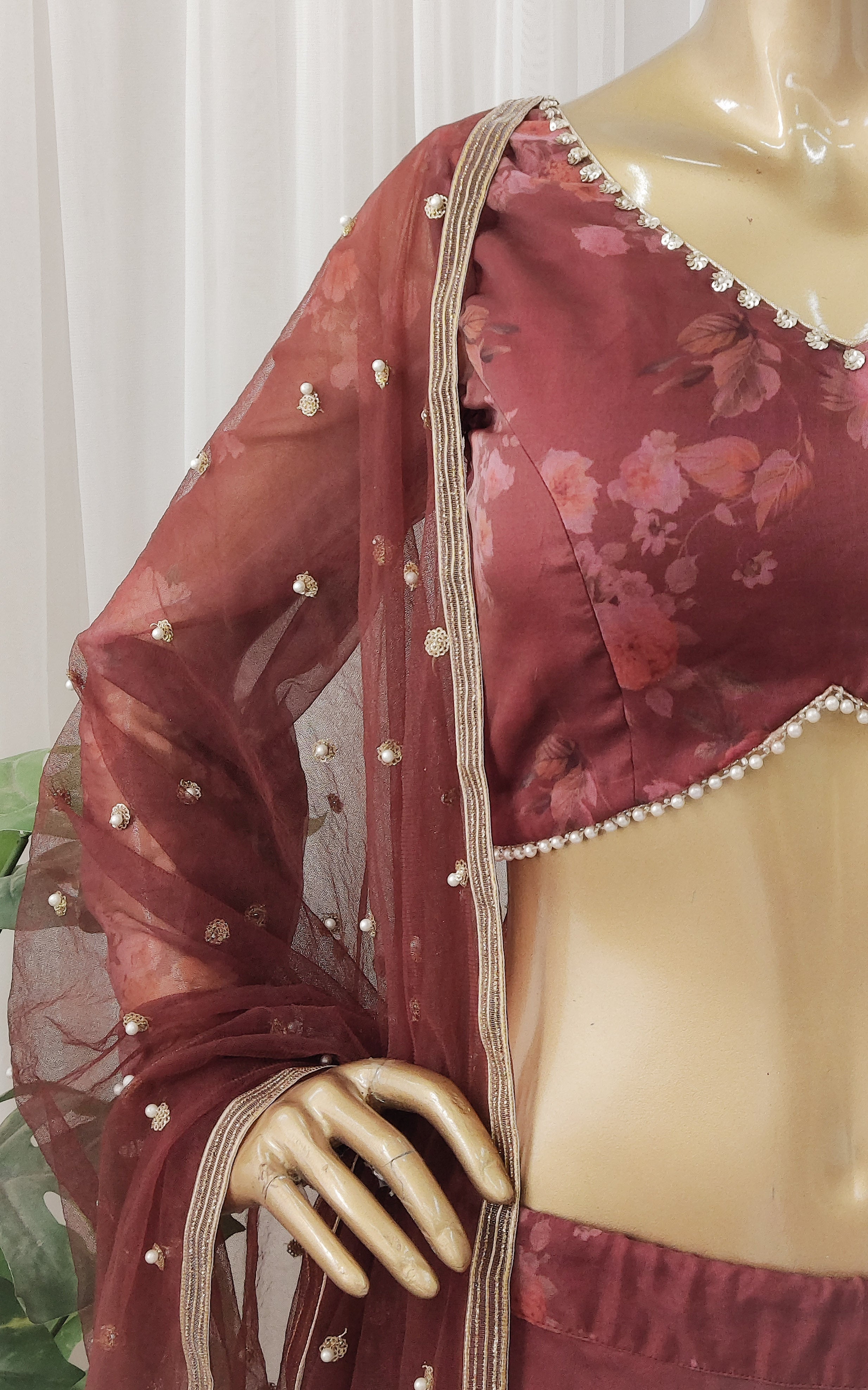 Cinnamon Floral Organza Lehenga