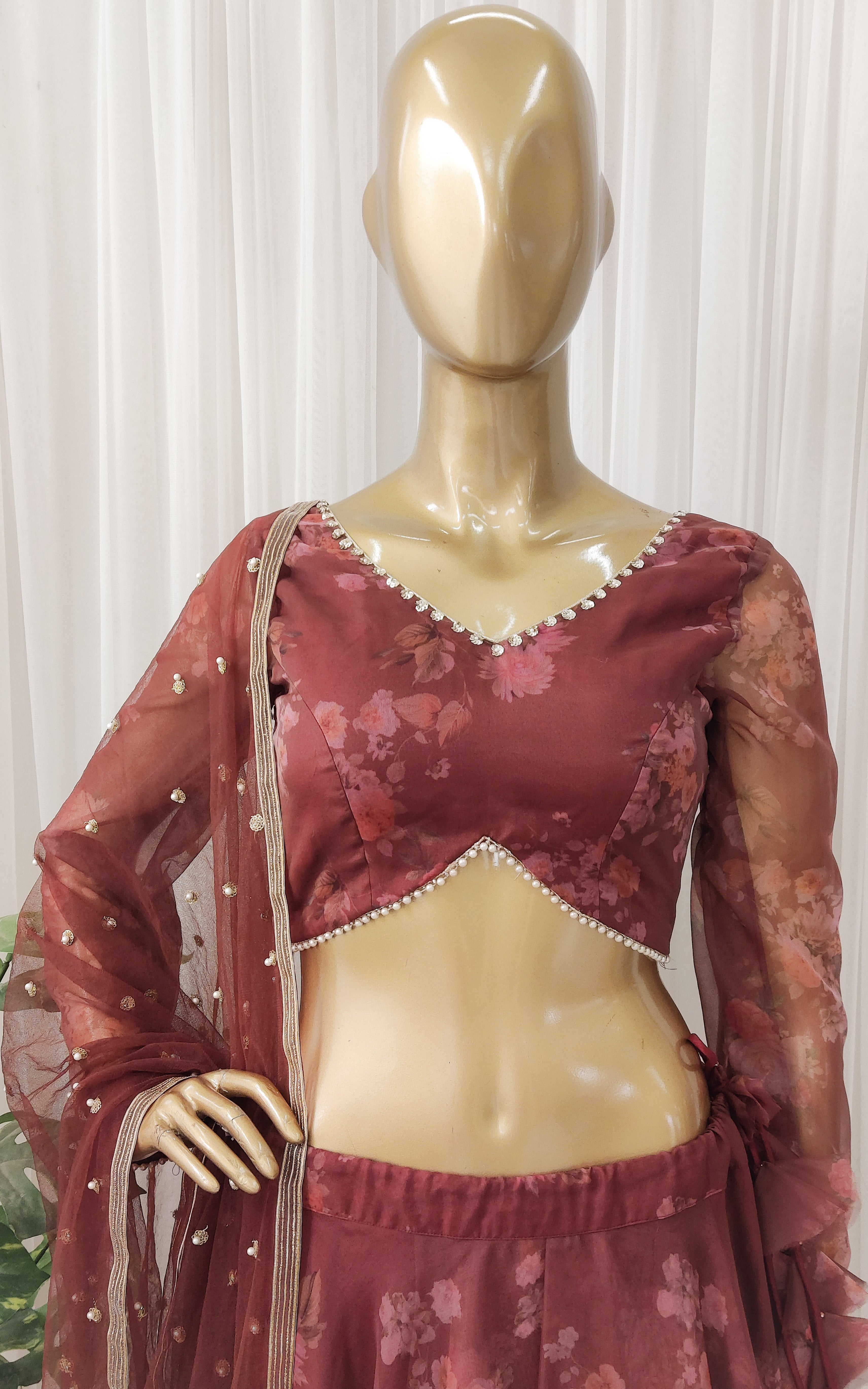 Cinnamon Floral Organza Lehenga