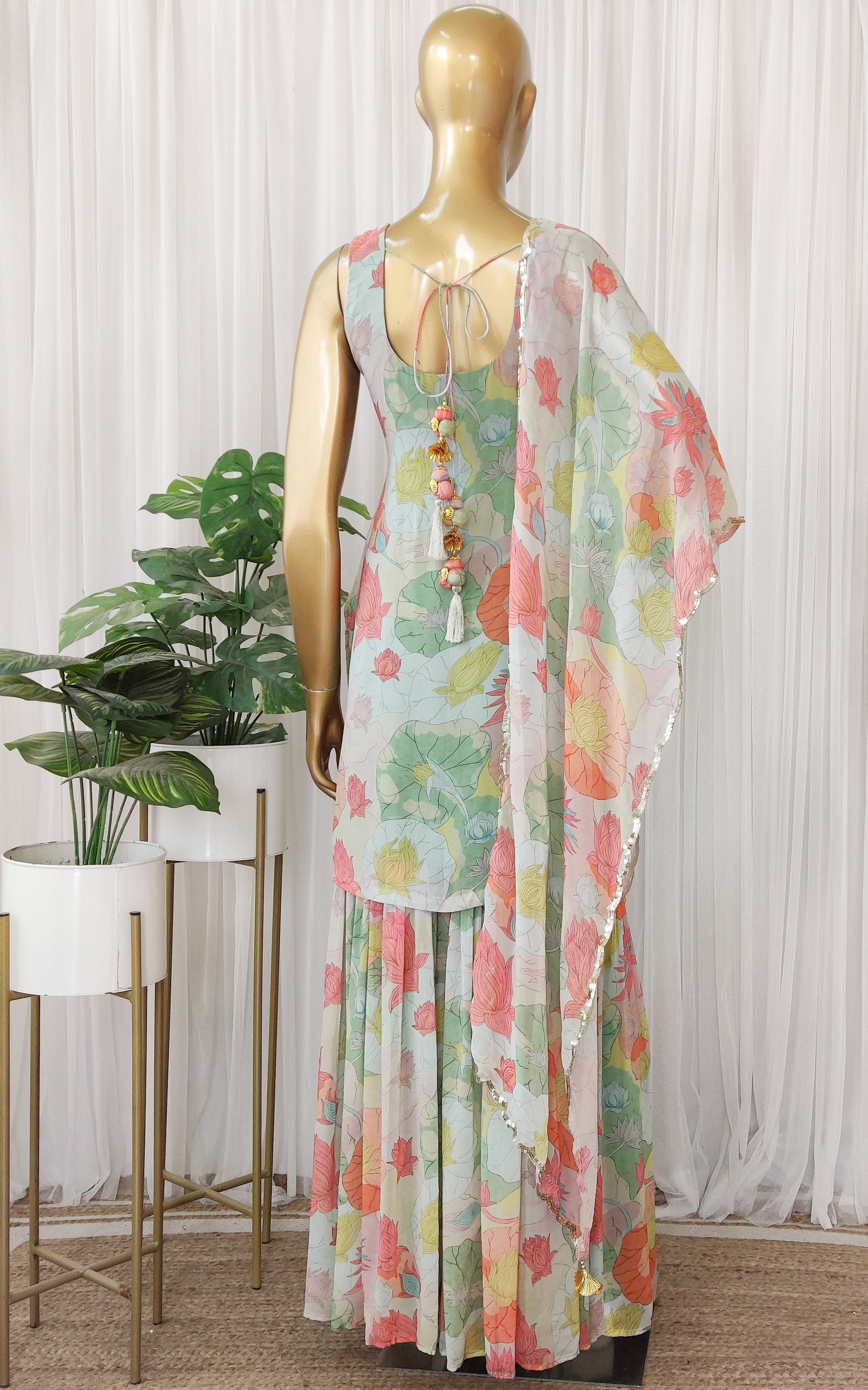 Multicolor Lotus Print Sequinwork Sharara Set