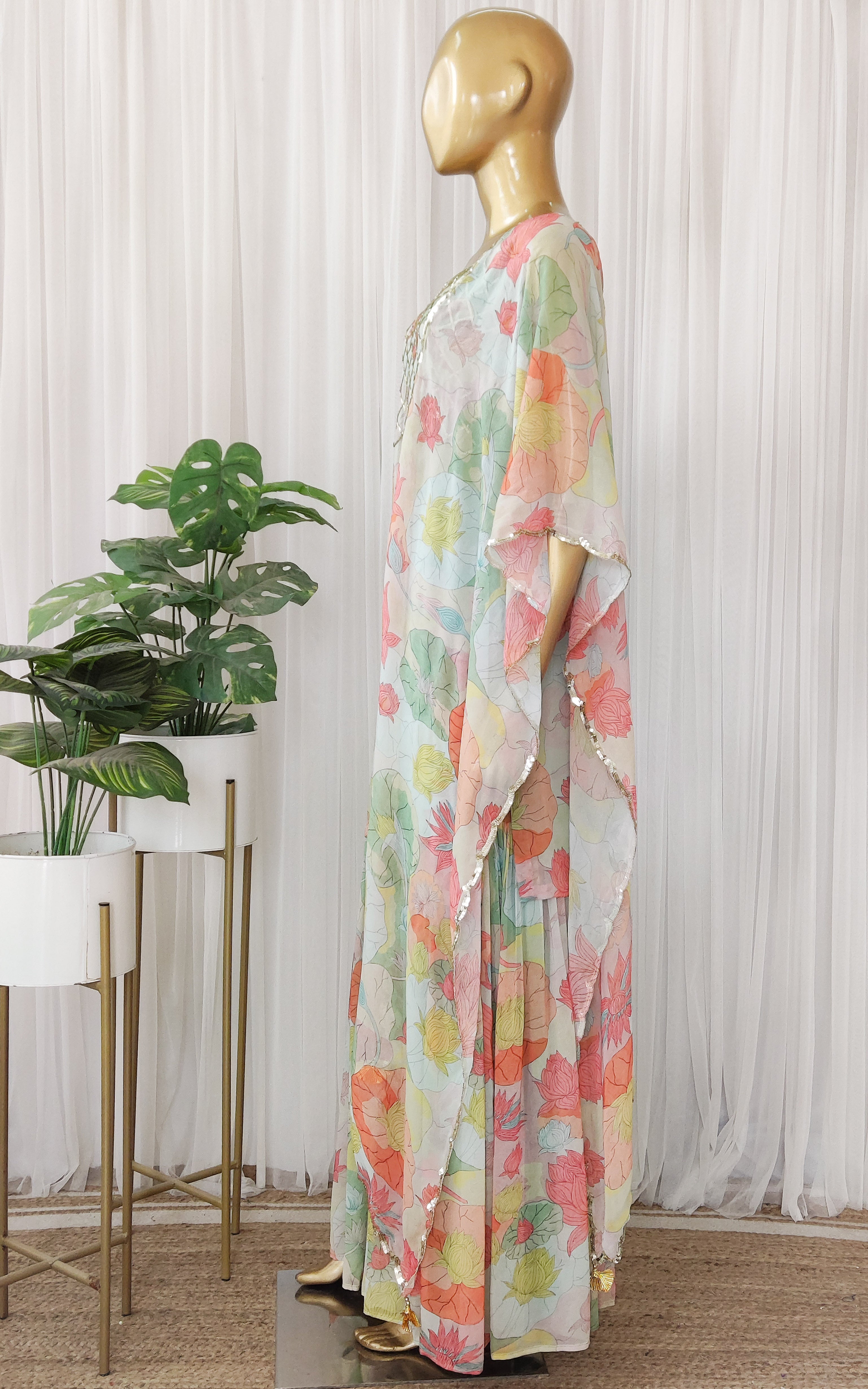 Multicolor Lotus Print Sequinwork Sharara Set