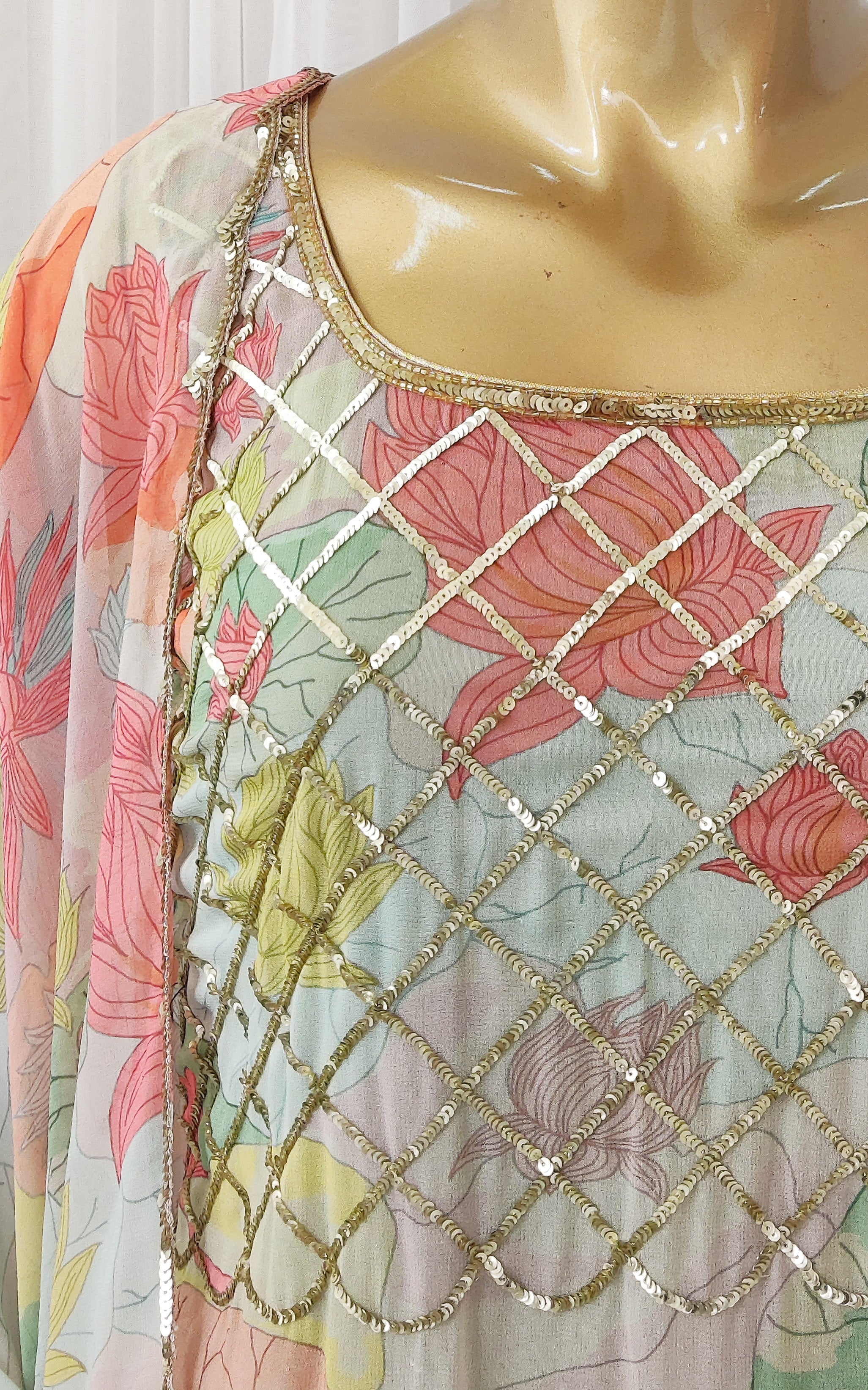 Multicolor Lotus Print Sequinwork Sharara Set