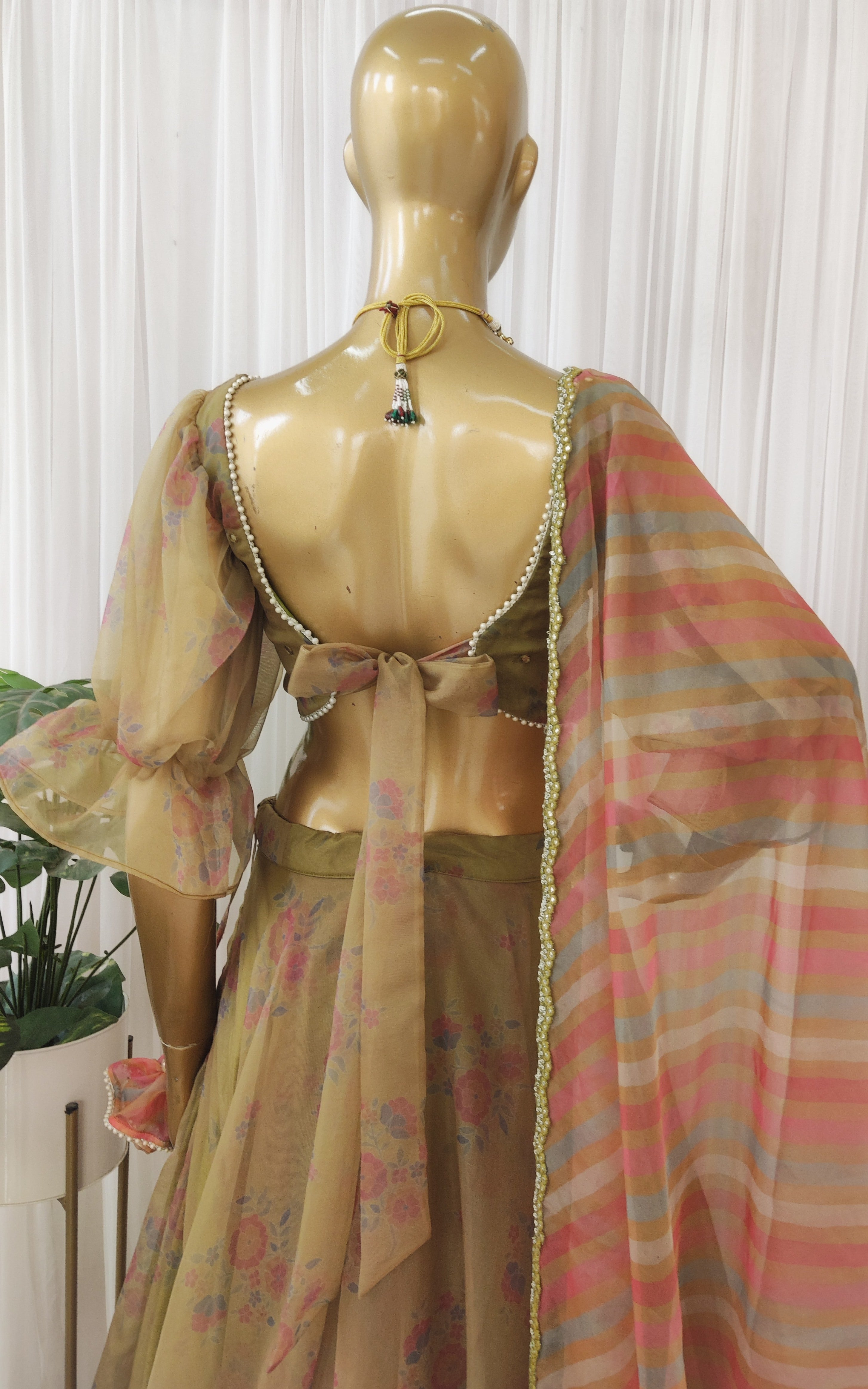 Henna Green Printed Organza Lehenga