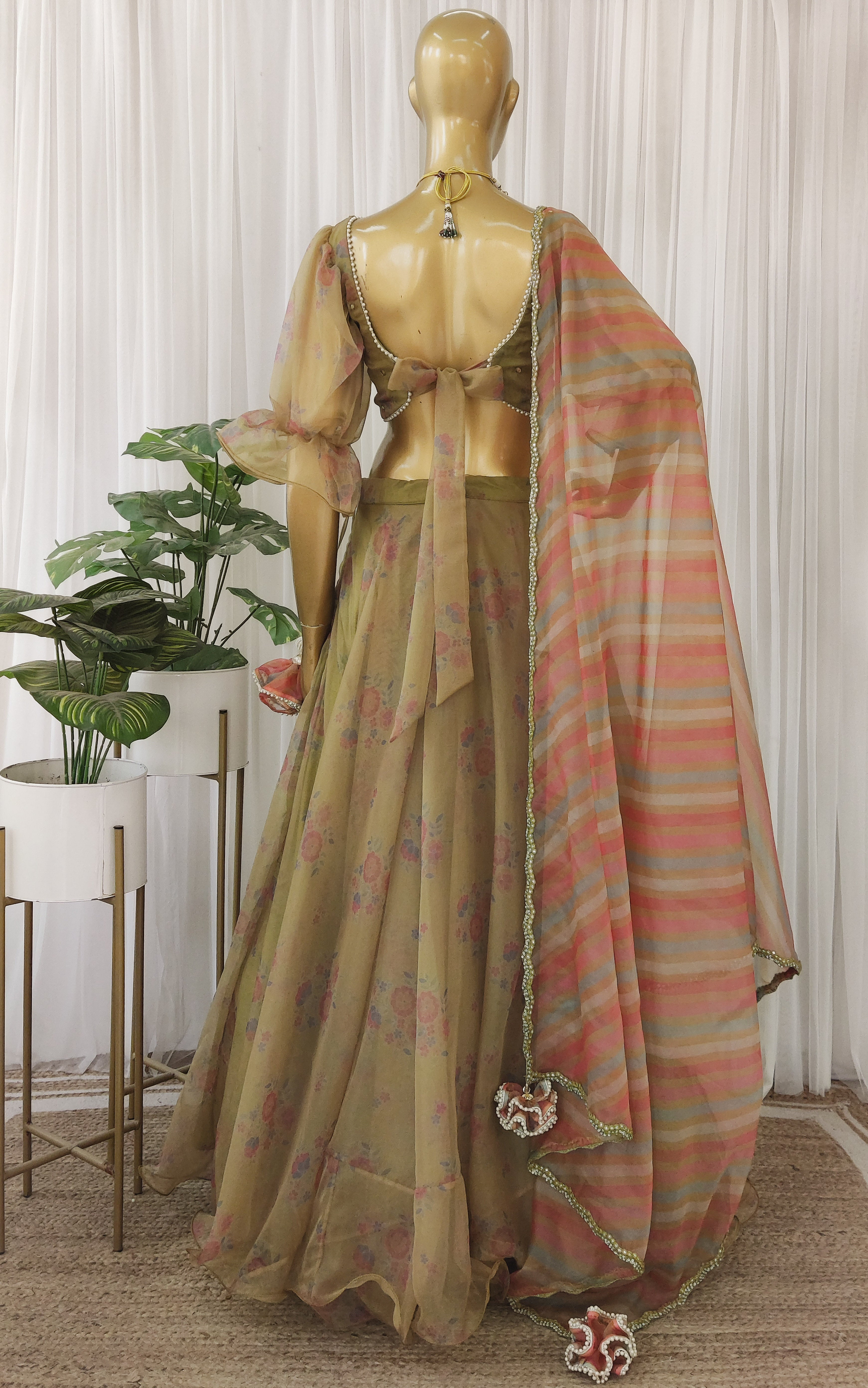 Henna Green Printed Organza Lehenga