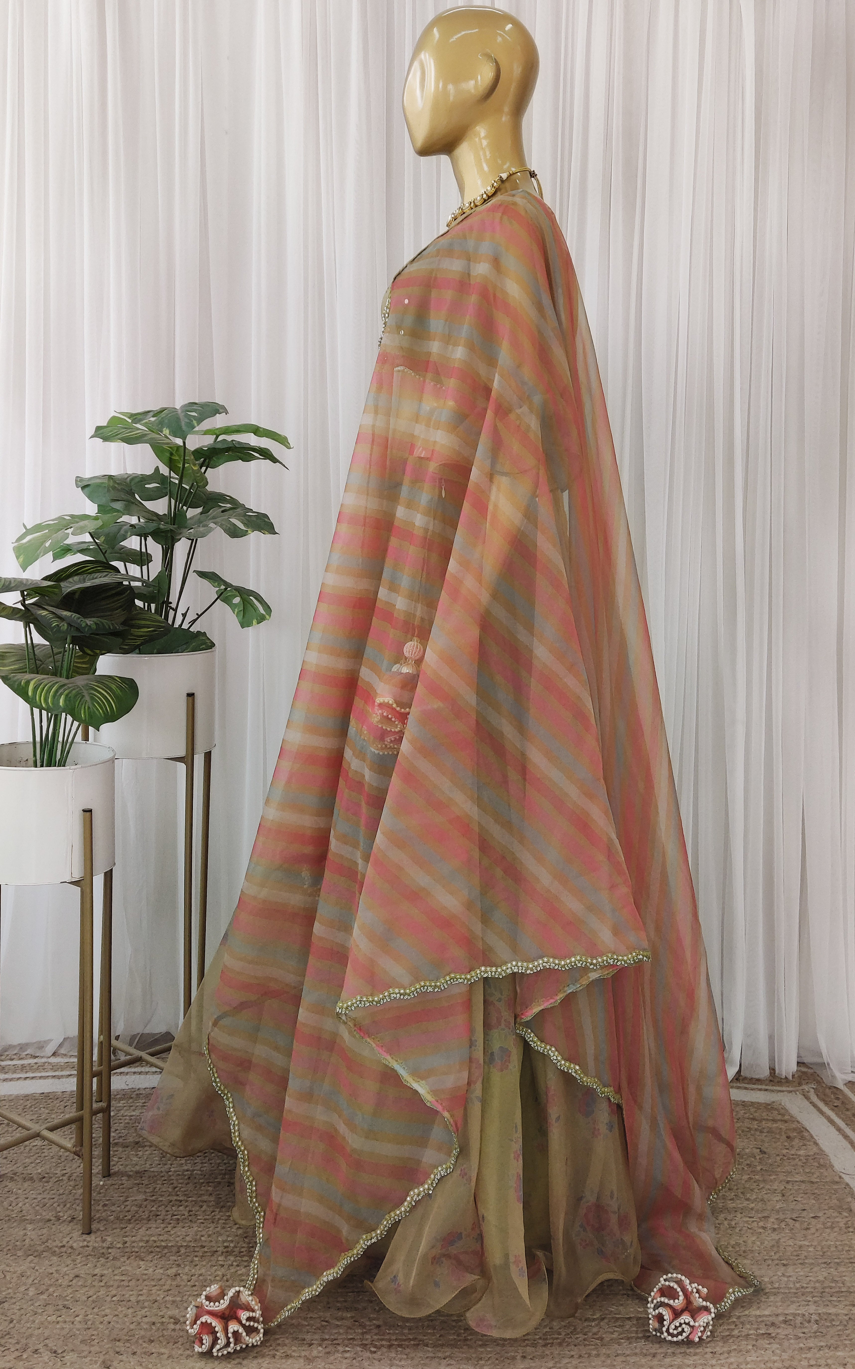 Henna Green Printed Organza Lehenga