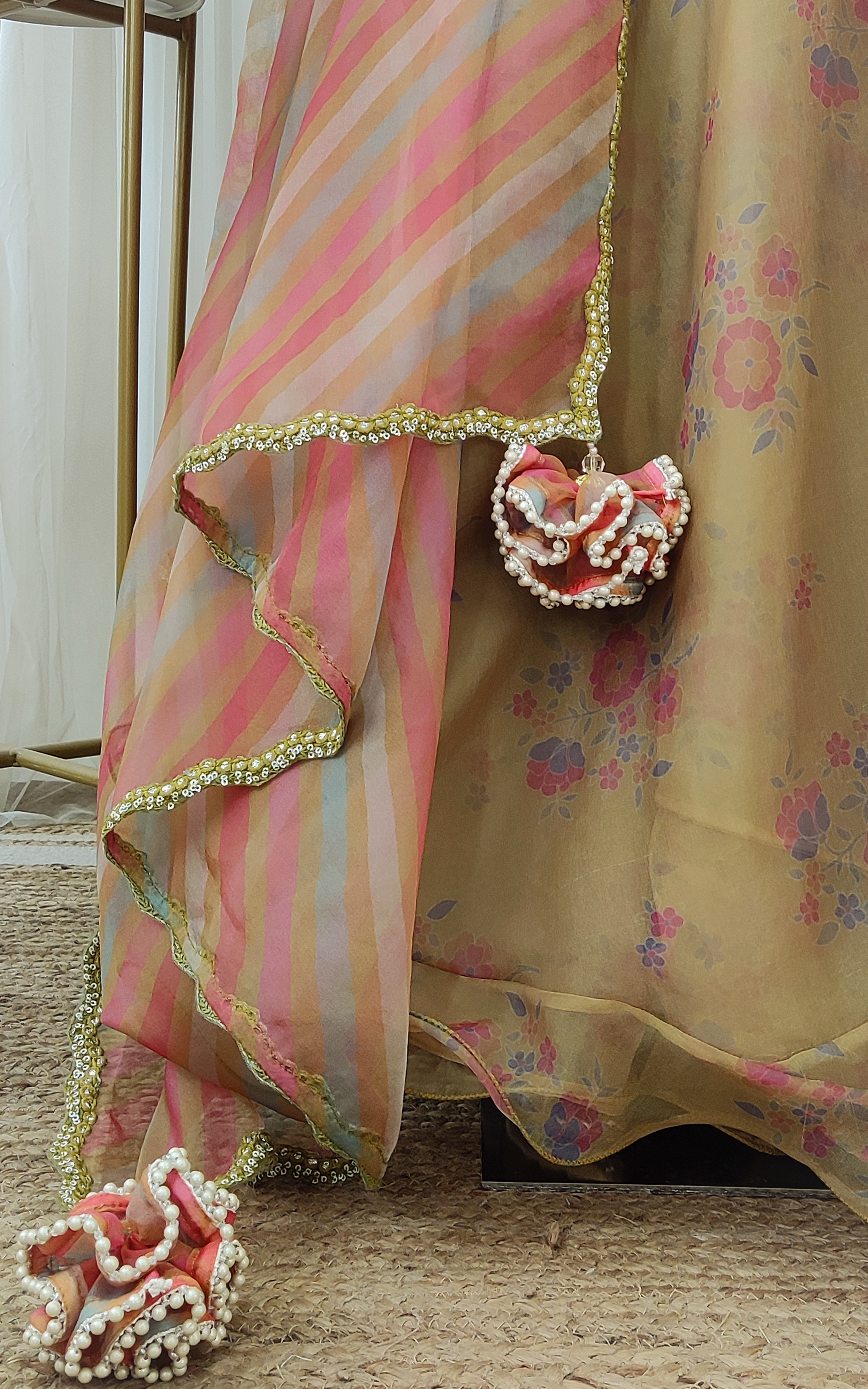 Henna Green Printed Organza Lehenga