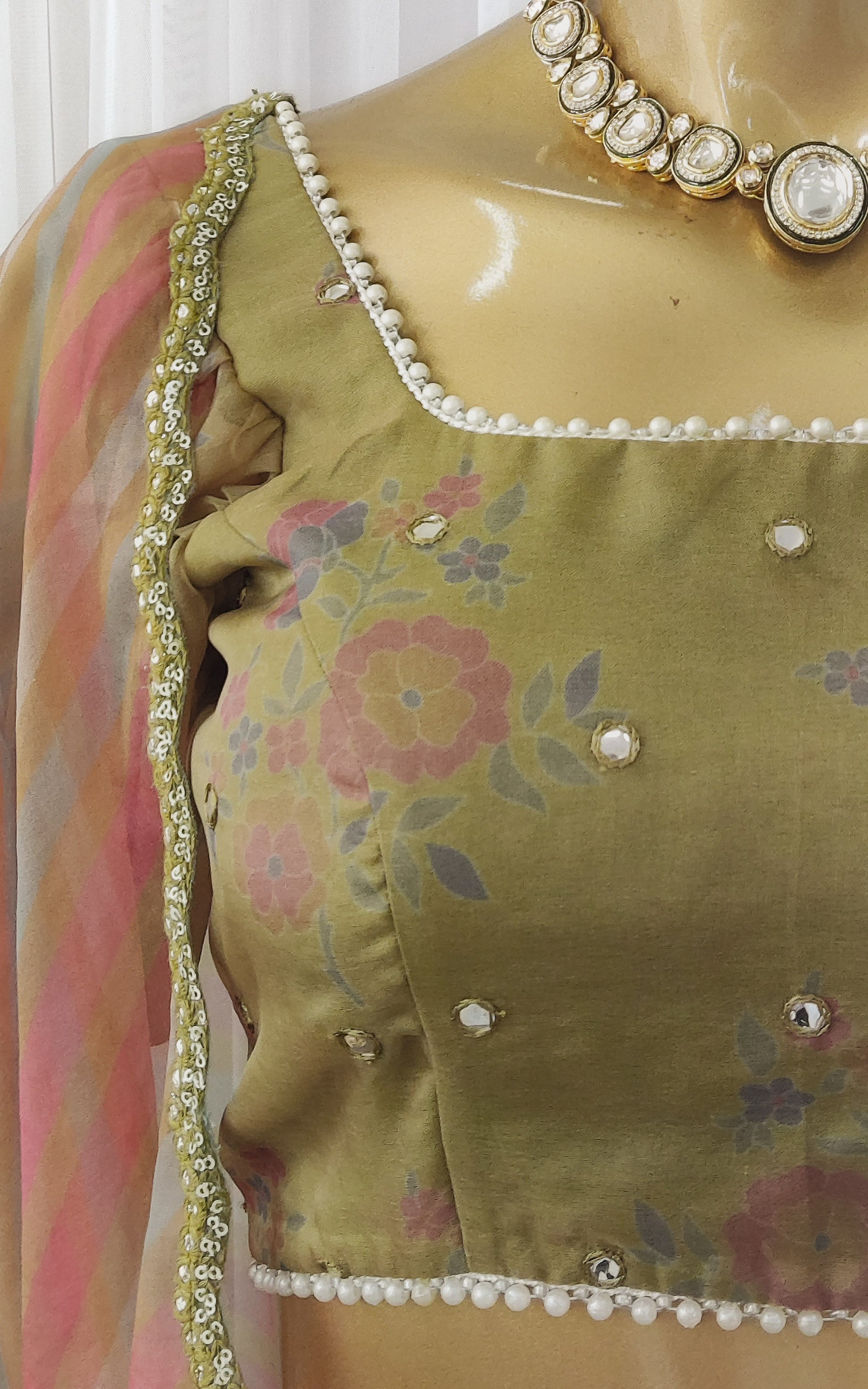 Henna Green Printed Organza Lehenga