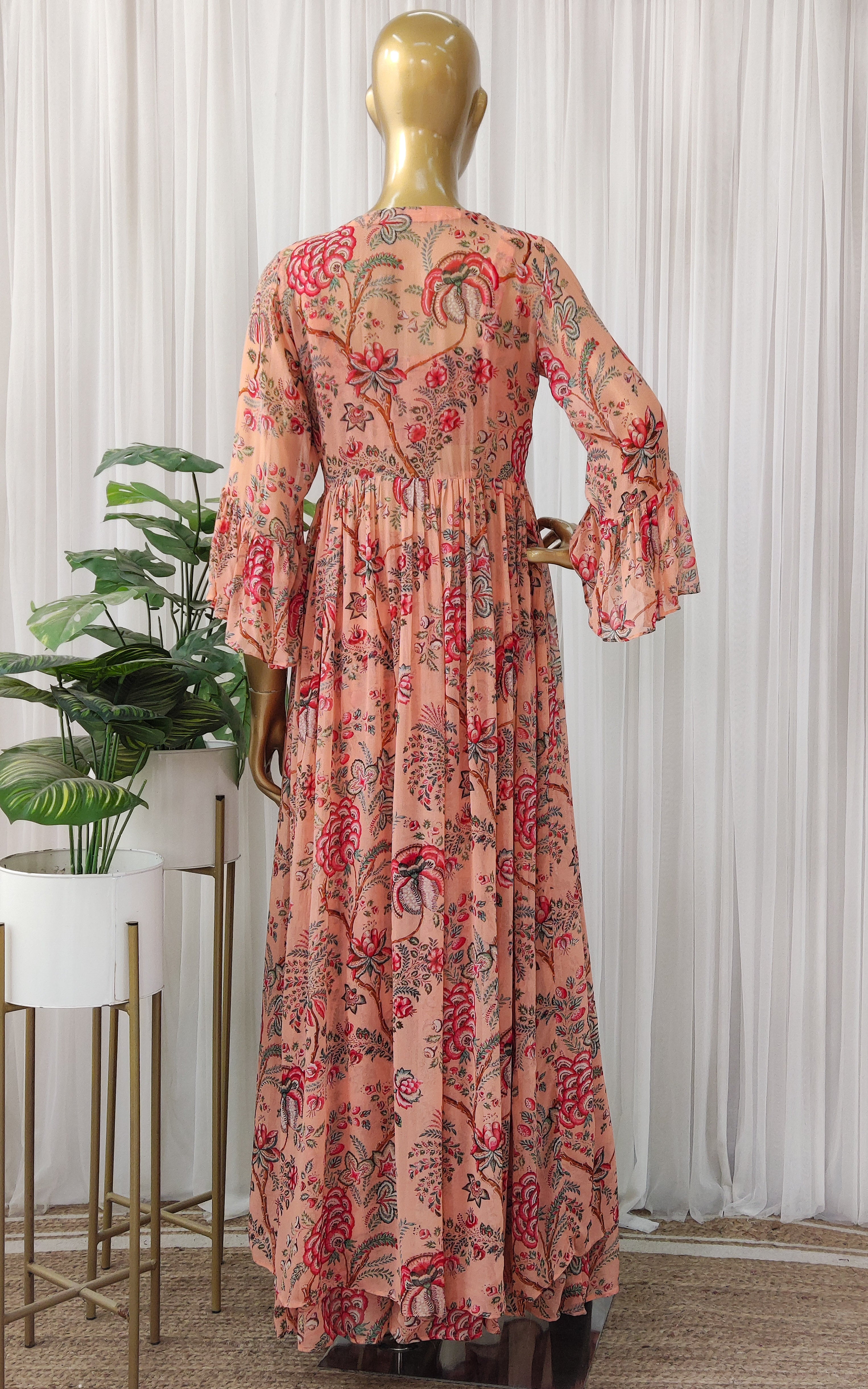 Peach Red Floral Crop-Top & Sharara Set