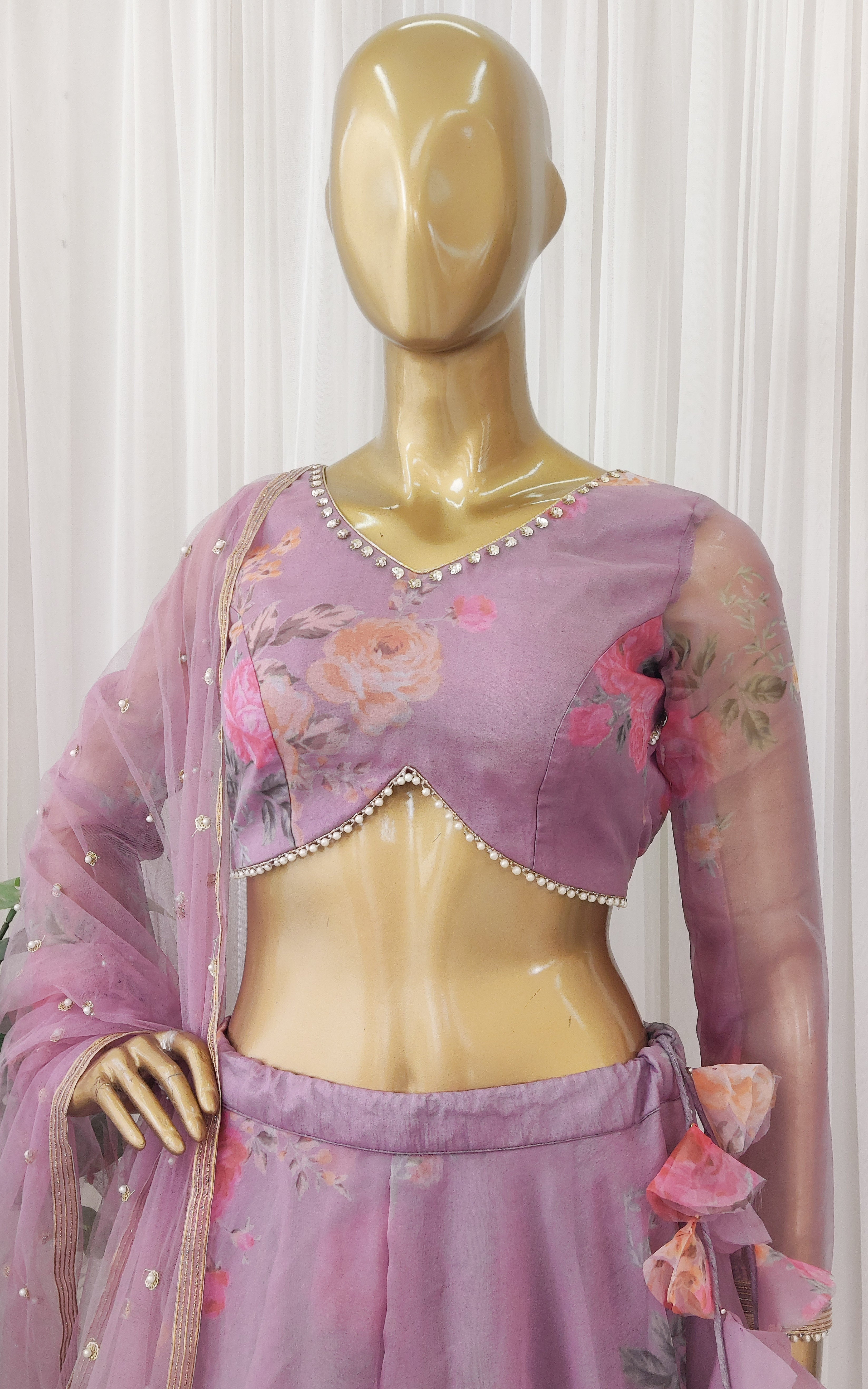 Onion Floral Organza Lehenga