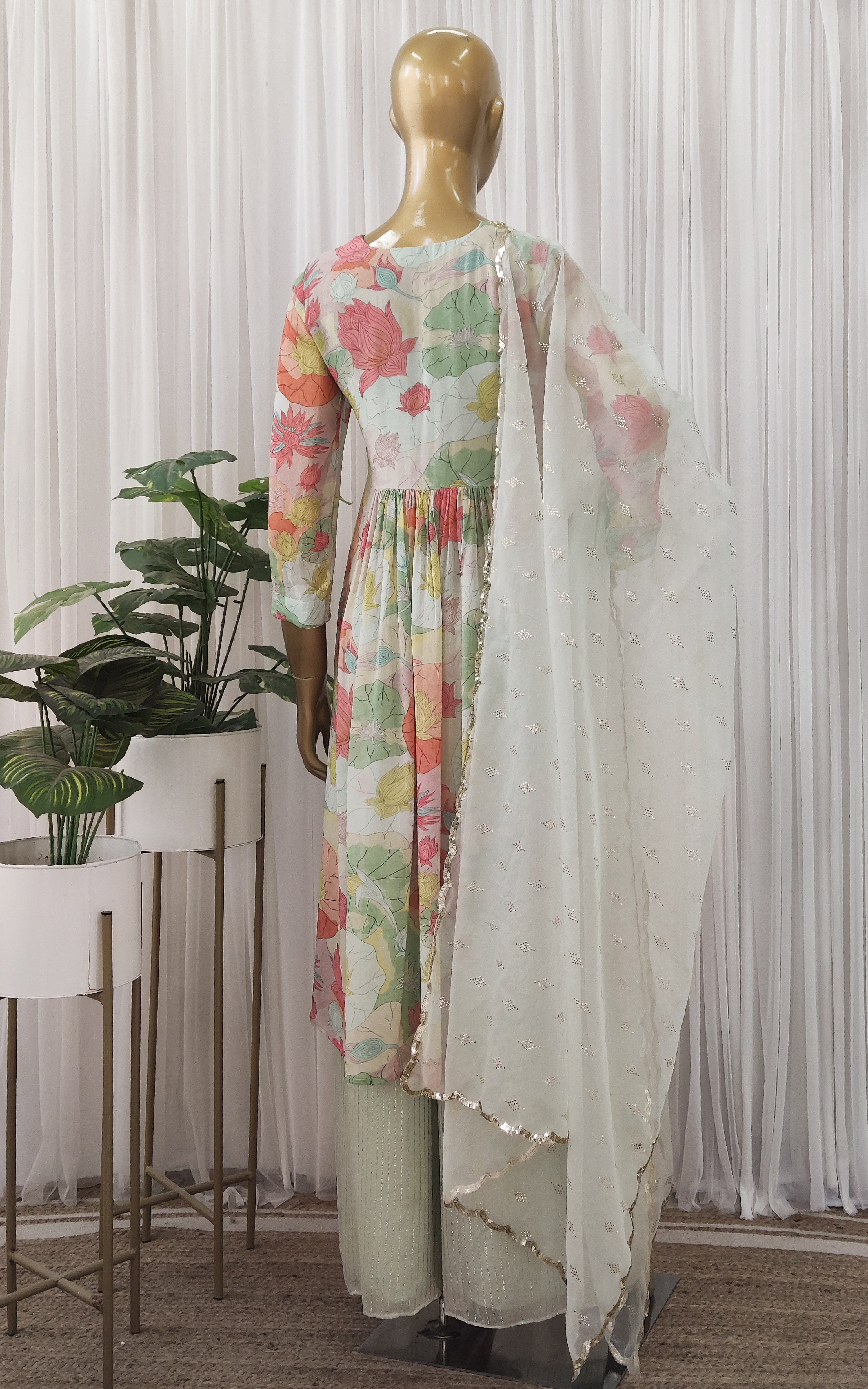 Multicolor Lotus Print Sequinwork Anarkali