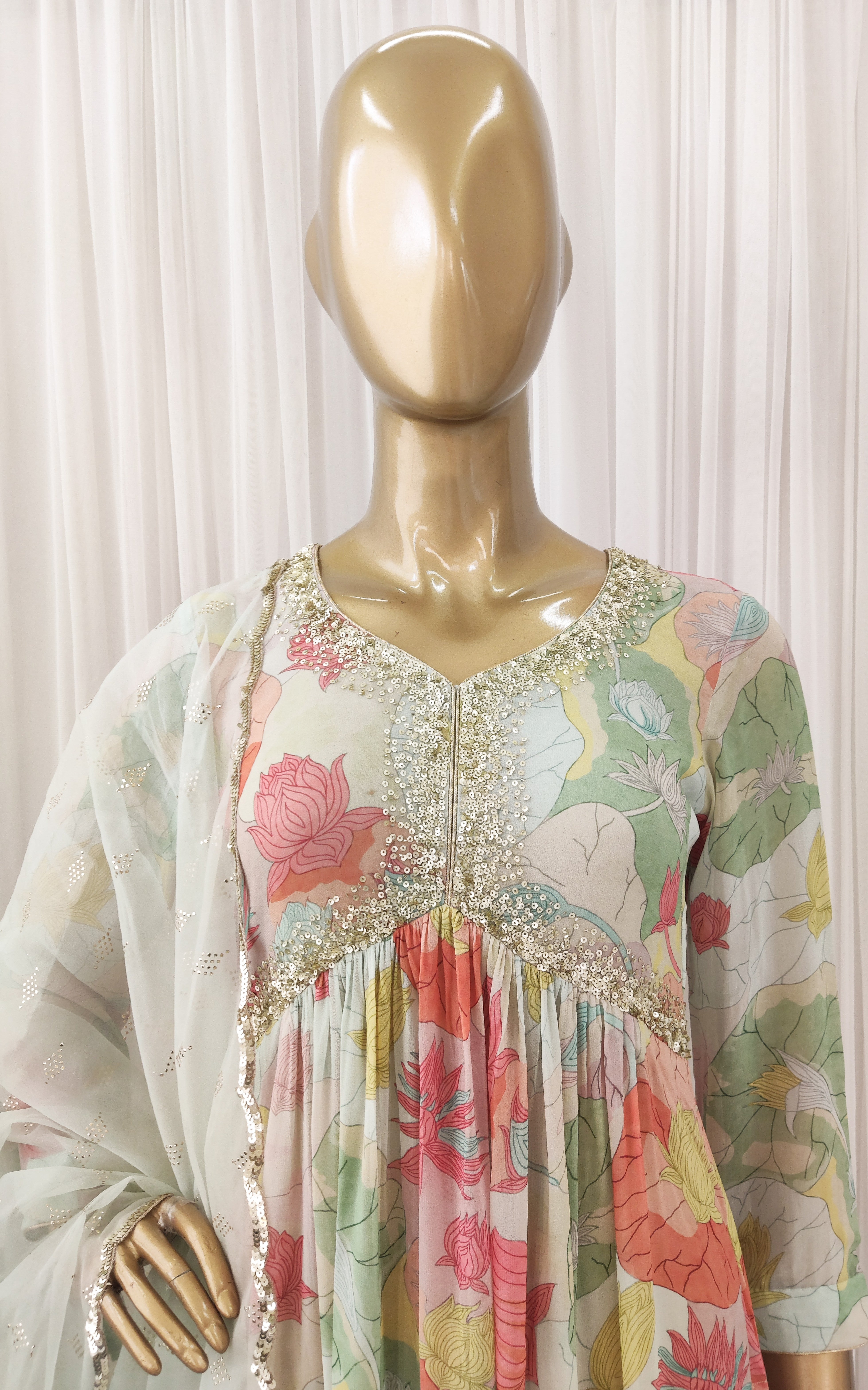 Multicolor Lotus Print Sequinwork Anarkali